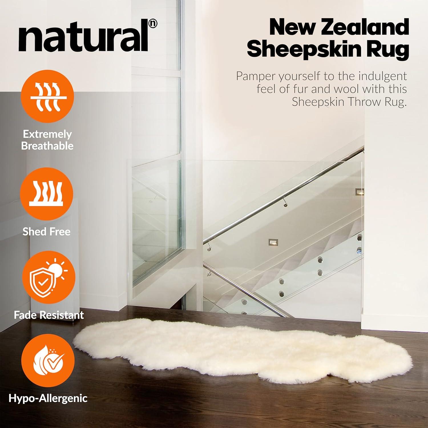 Natural New Zealand Sheepskin Double Rug | Natural | 2'x6'