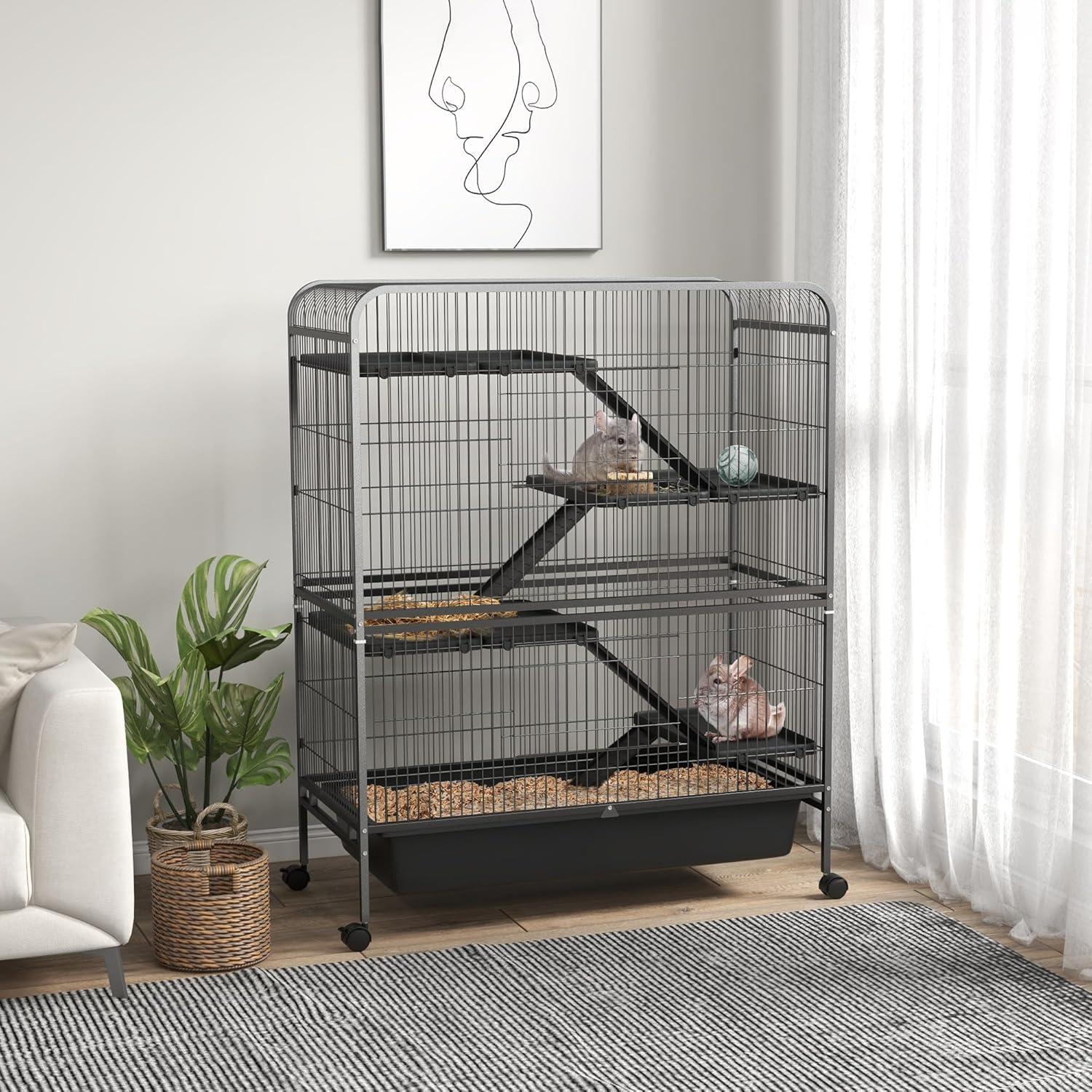 Gray 5-Level Metal Small Animal Cage with Wheels and Removable Tray