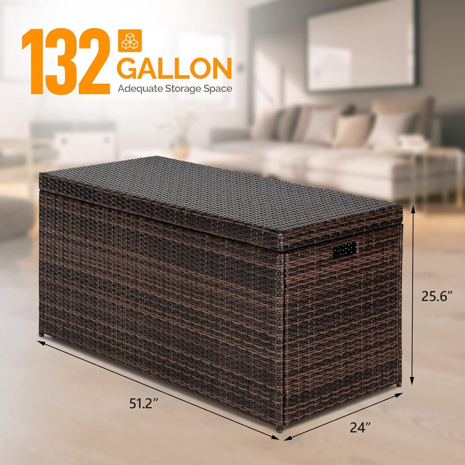 Dark Brown Lockable Wicker and Plastic Outdoor Deck Box