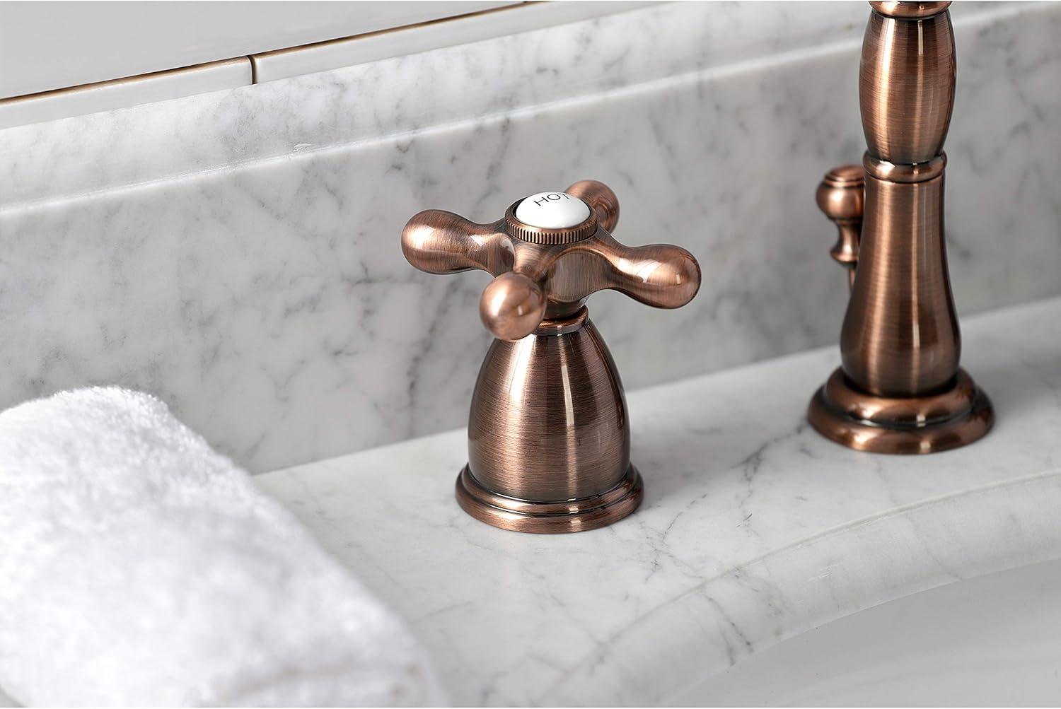 Kingston Brass Heritage Two-Handle 3-Hole Deck Mount Widespread Bathroom Faucet with Pop-Up Drain