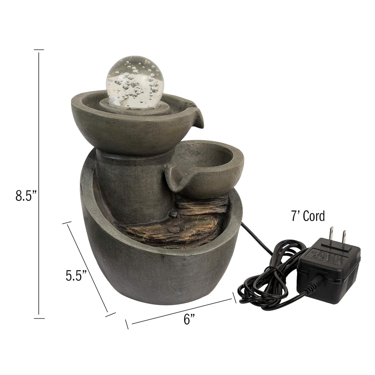 Pure Garden Tabletop 3 Tier Water Fountain with Waterfall with Rolling Glass Ball and Multi-Colored LED Lights