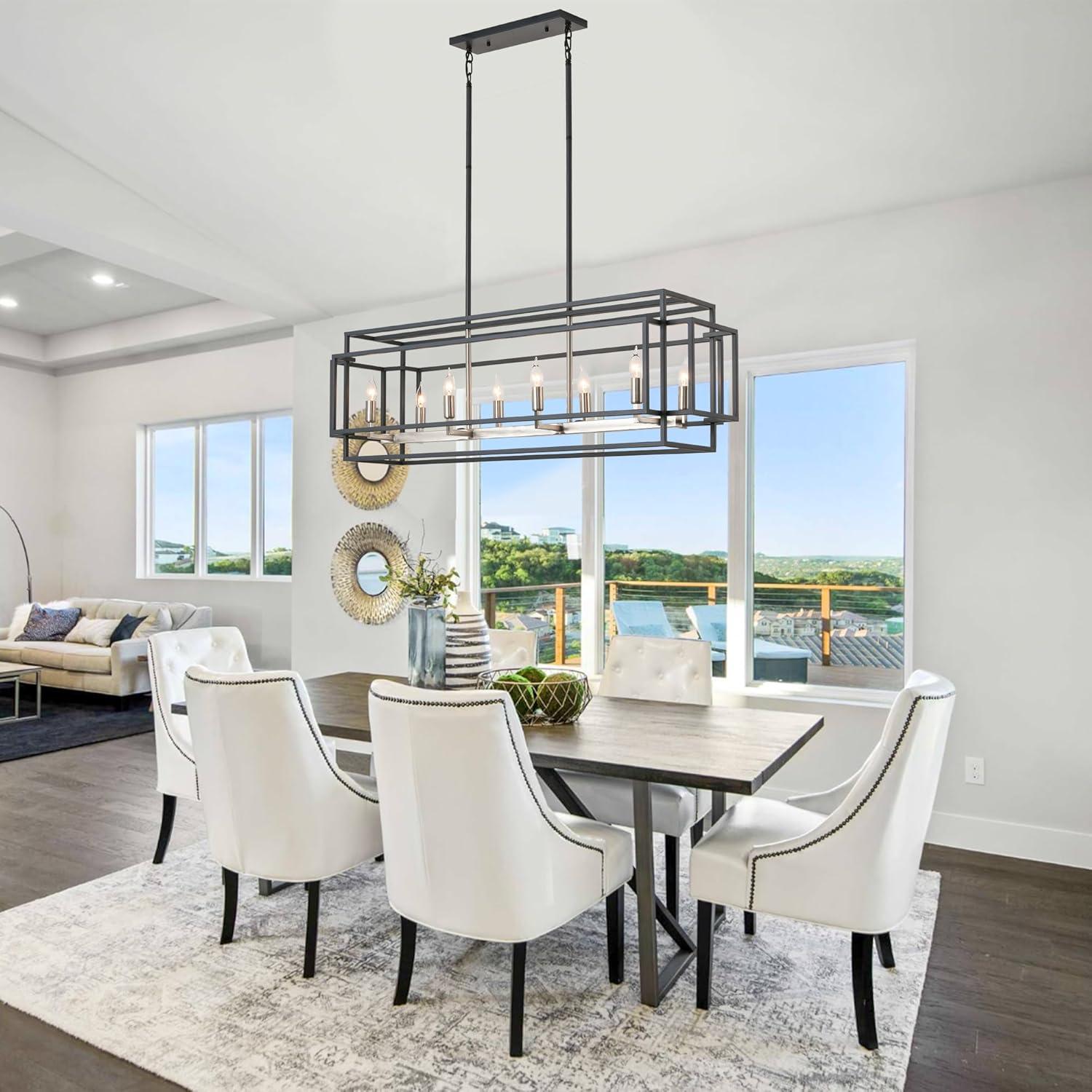 Black and Silver 8-Light Linear Kitchen Island Chandelier