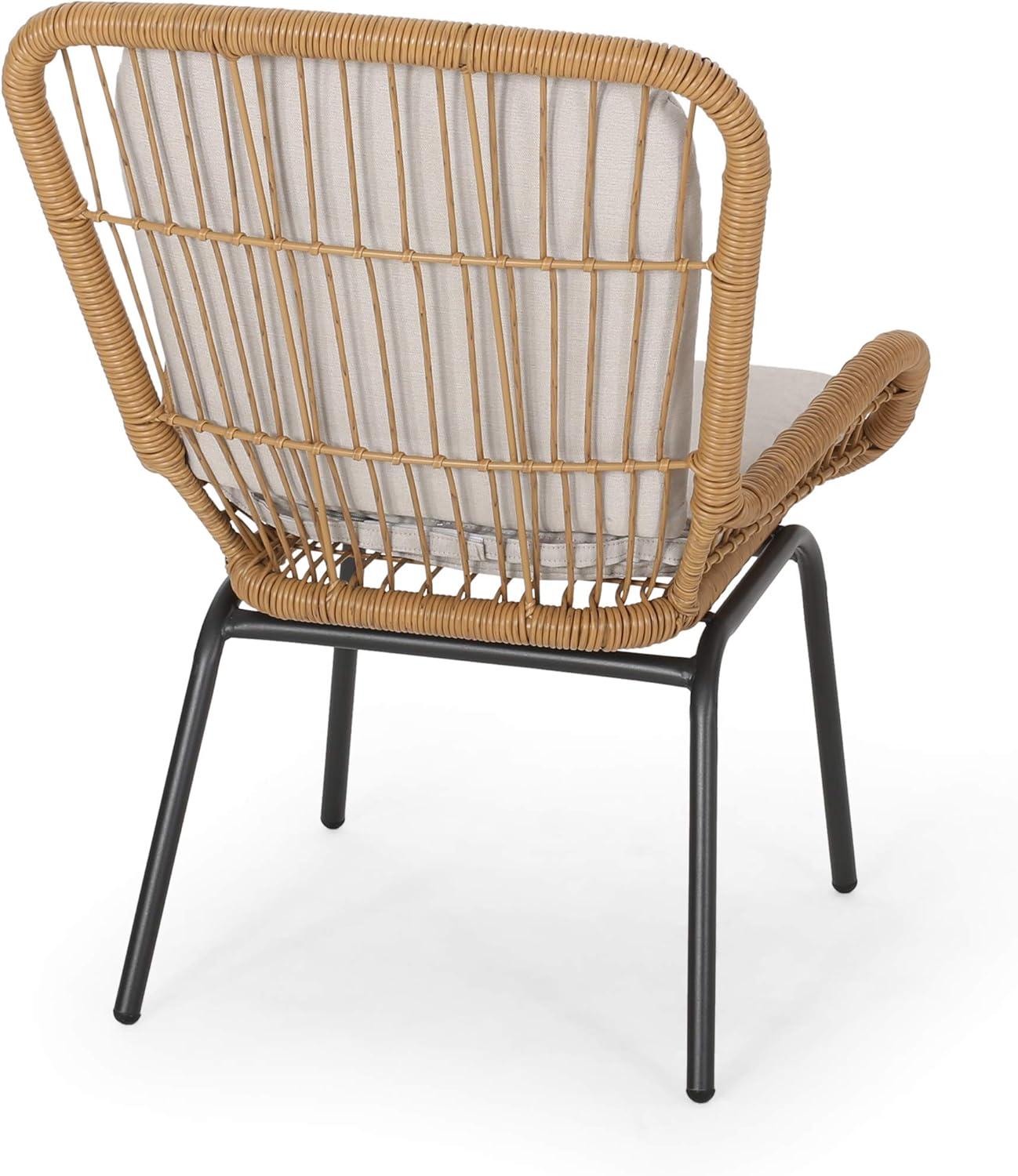 GDF Studio Malden Outdoor Wicker Club Chairs with Cushions, Set of 2, Iron, Beige, and Black