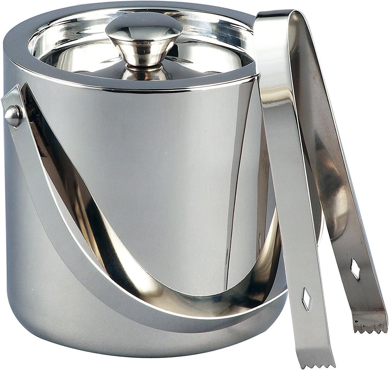 1.5 Quart Silver Stainless Steel Ice Bucket with Tongs