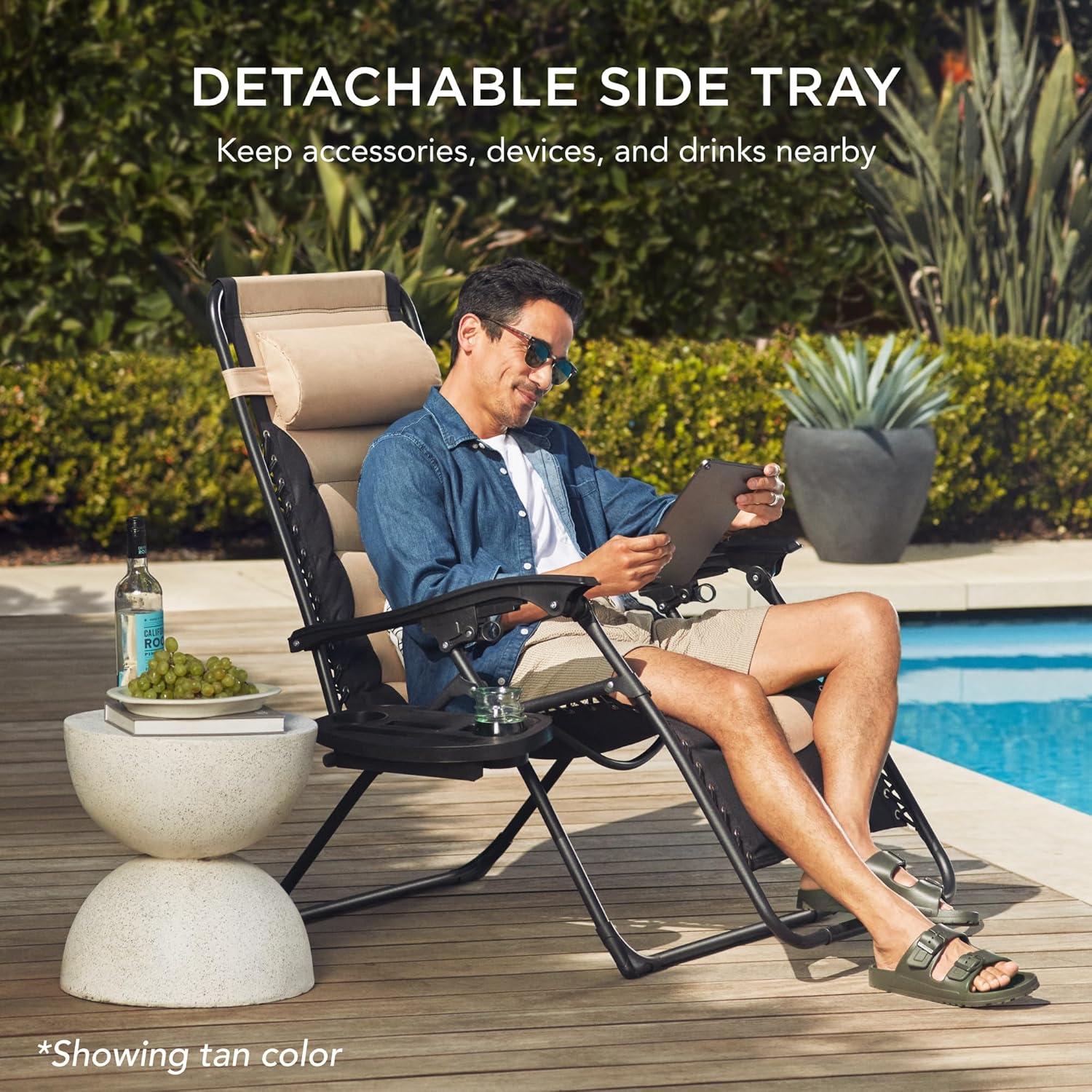 Danny-James Oversized Padded Zero Gravity Chair, Folding Outdoor Patio Recliner w/ Side Tray