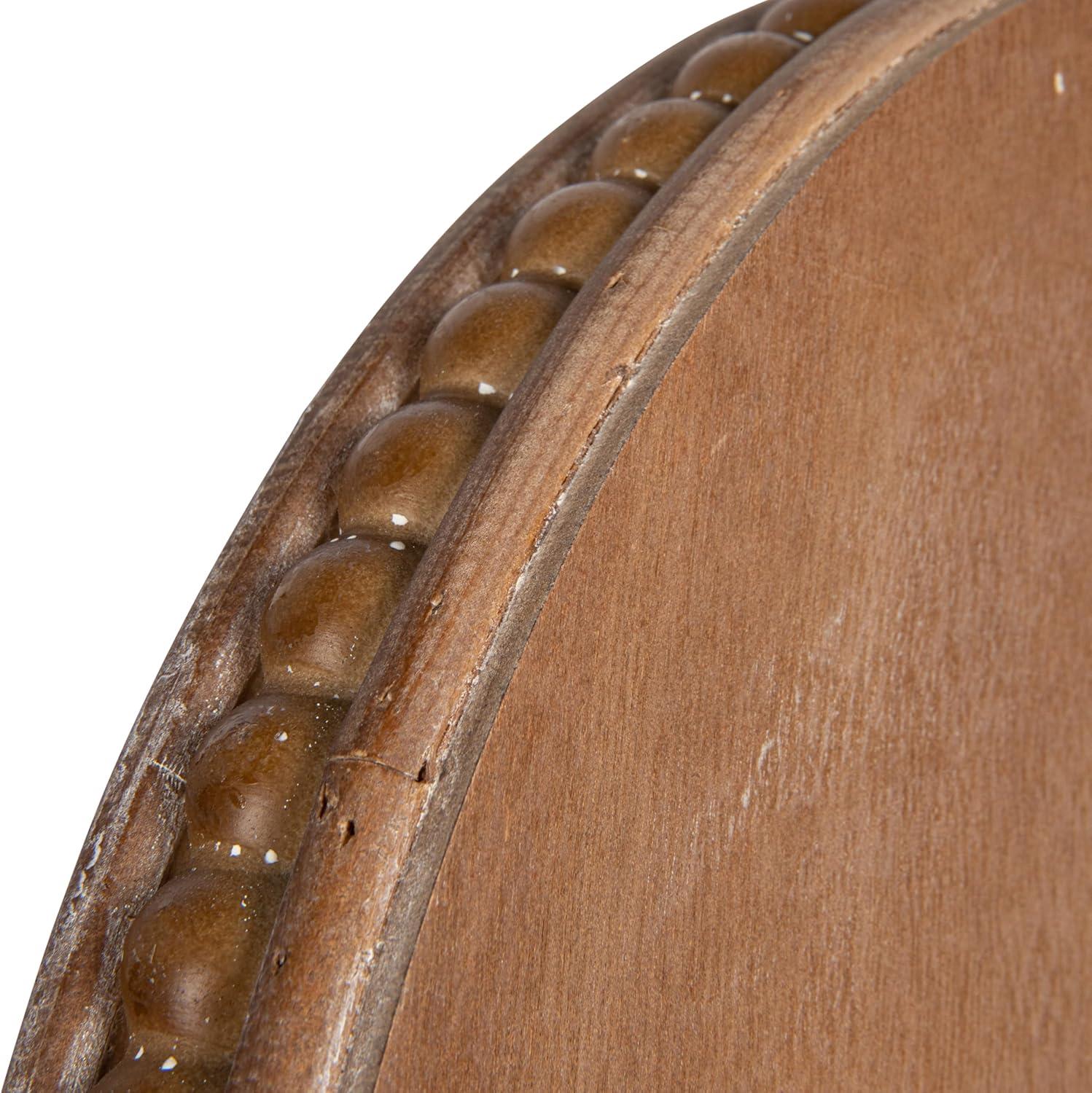 Whitewashed Round Decorative Wood Tray with Beaded Edge