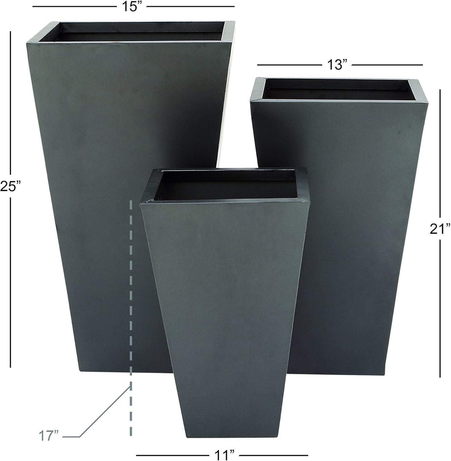 Set of 3 Modern Trapezoidal Iron Planters - Olivia & May: Indoor/Outdoor Freestanding Decor, No Drainage