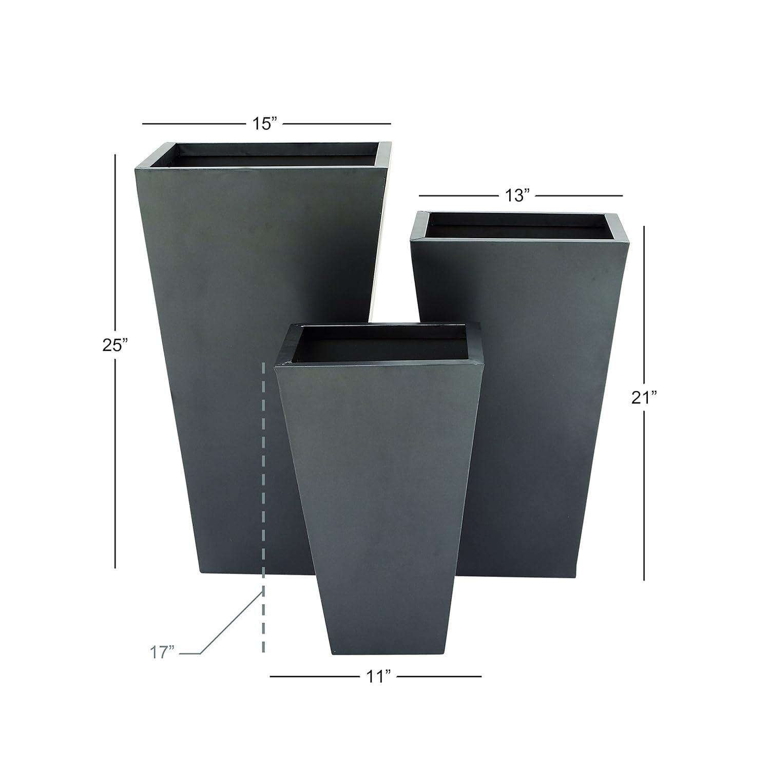 DecMode Grey Contemporary Oversized Metal Planter with Cement Hue, Set of 3, 20", 25", 30"H