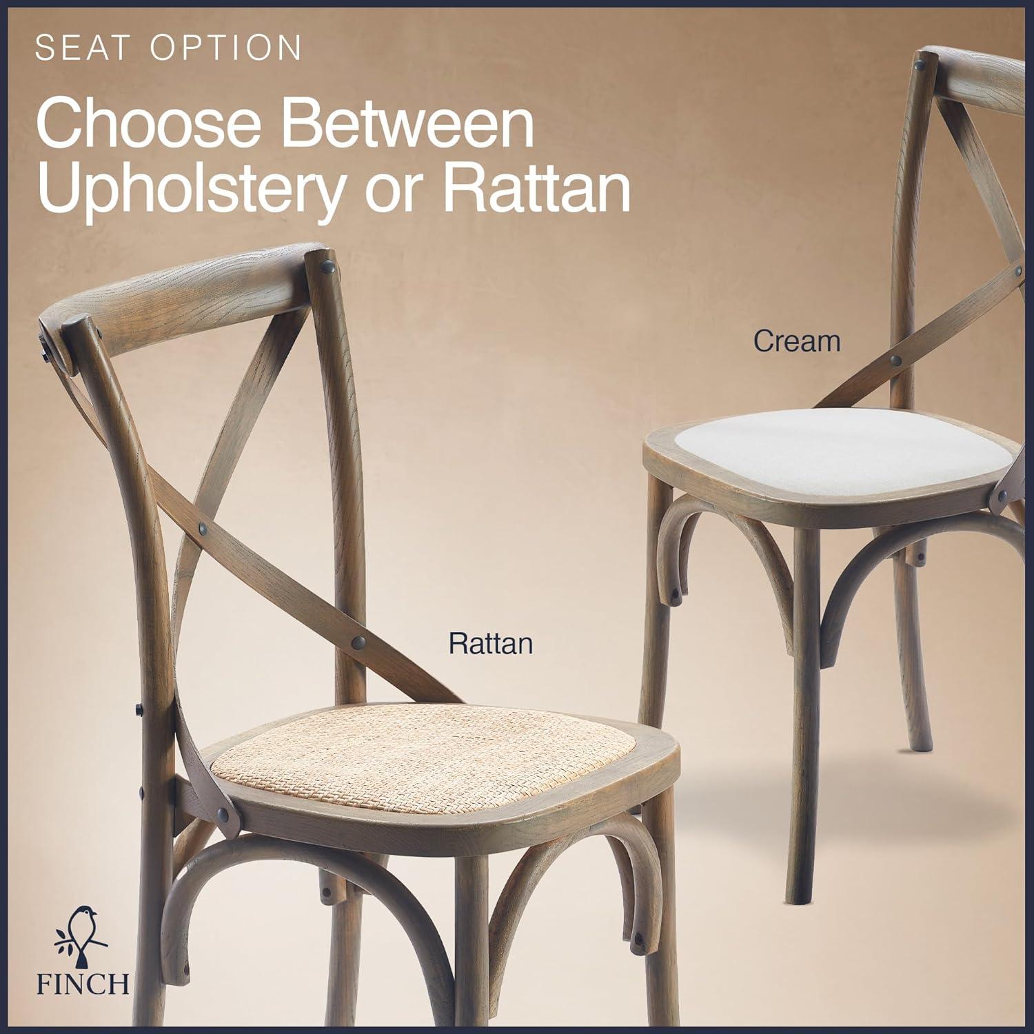 Finch Set of 2 Elmhurst Cross Back Side Chair Natural Rattan: Upholstered Polyester, Wood Legs, No Assembly Required