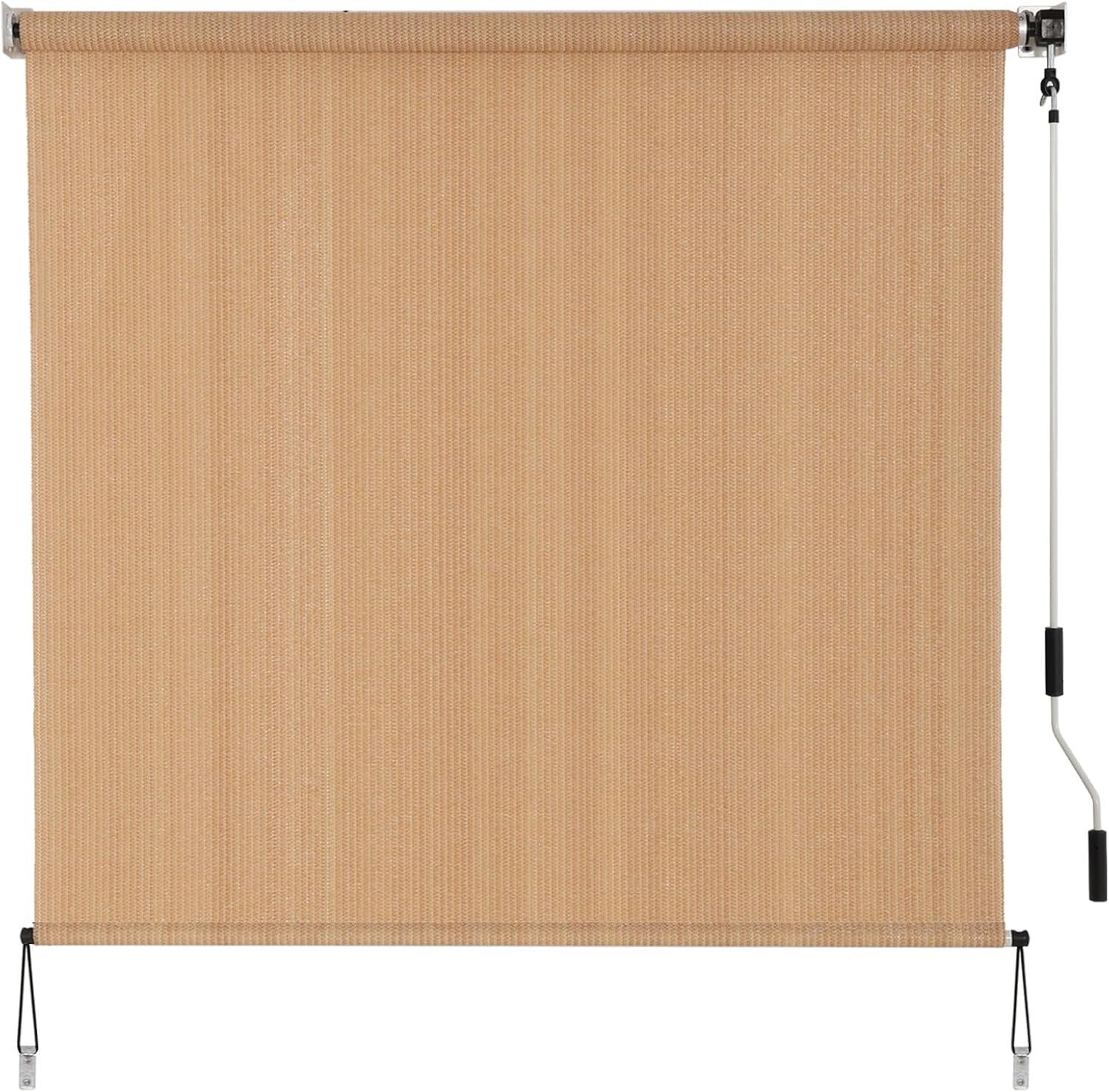 SMONTER Outdoor Sunshade Roller Shade 6'W x 6'H (72" Wx72 H), Exterior Cordless Roll Up Shades Blinds, UV Protection Shade Cloth with Crank Operation for Outside Windows Patio Porch Gazebo, Walnut