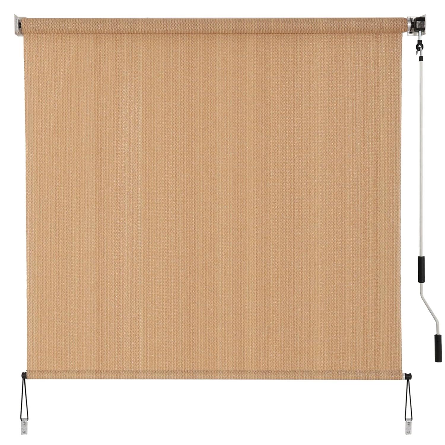 SMONTER Outdoor Sunshade Roller Shade 6'W x 6'H (72" Wx72 H), Exterior Cordless Roll Up Shades Blinds, UV Protection Shade Cloth with Crank Operation for Outside Windows Patio Porch Gazebo, Walnut