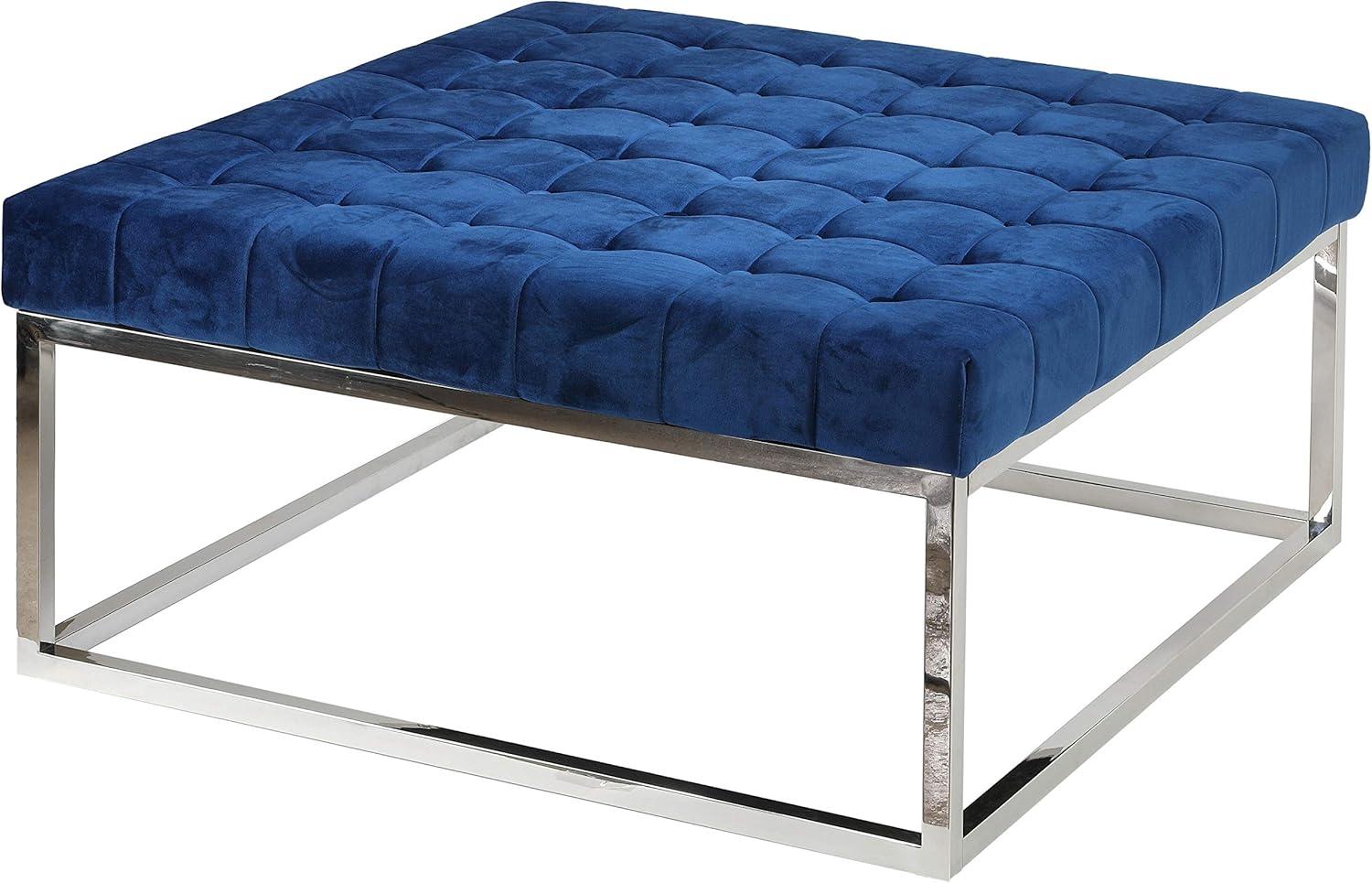 Cortesi Home Caroline Tufted Velvet Ottoman, Blue