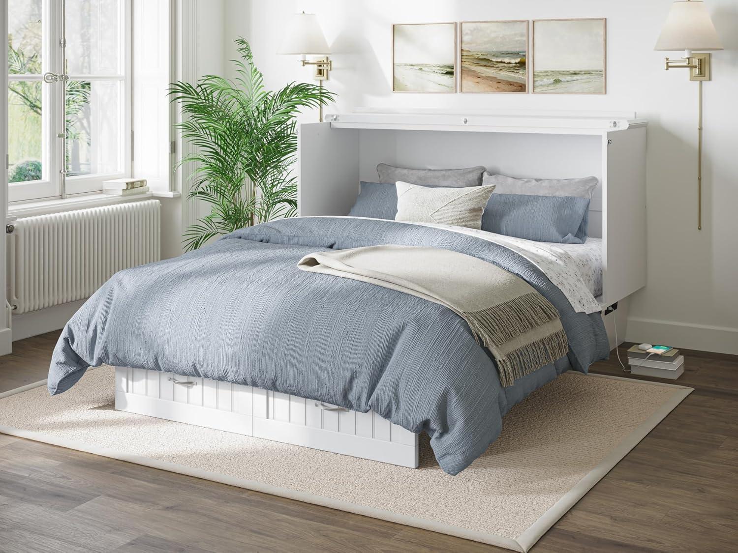 Queen Nantucket Murphy Bed Chest USB Turbo Charger White - AFI