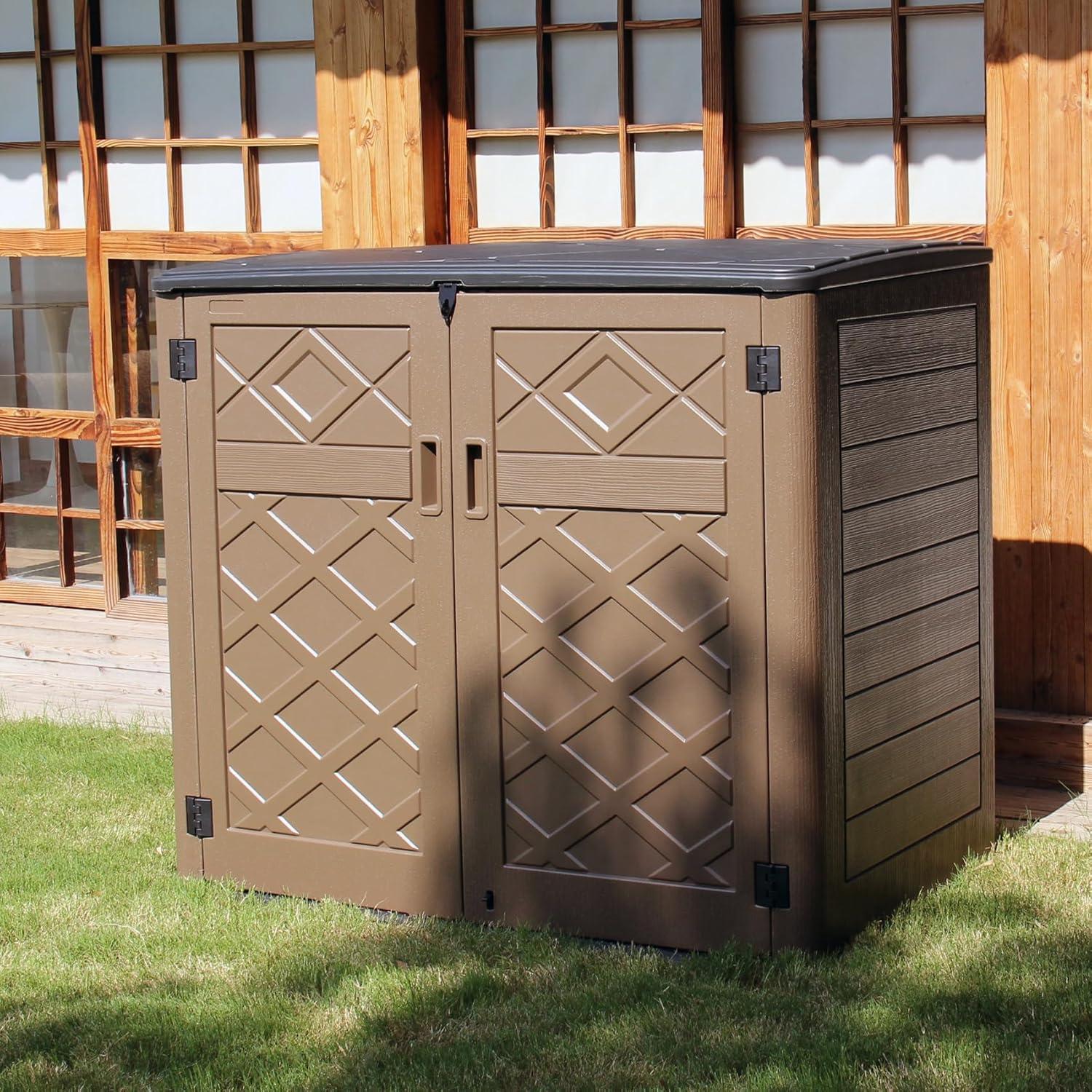 Large Brown Resin Outdoor Storage Shed with Shelving