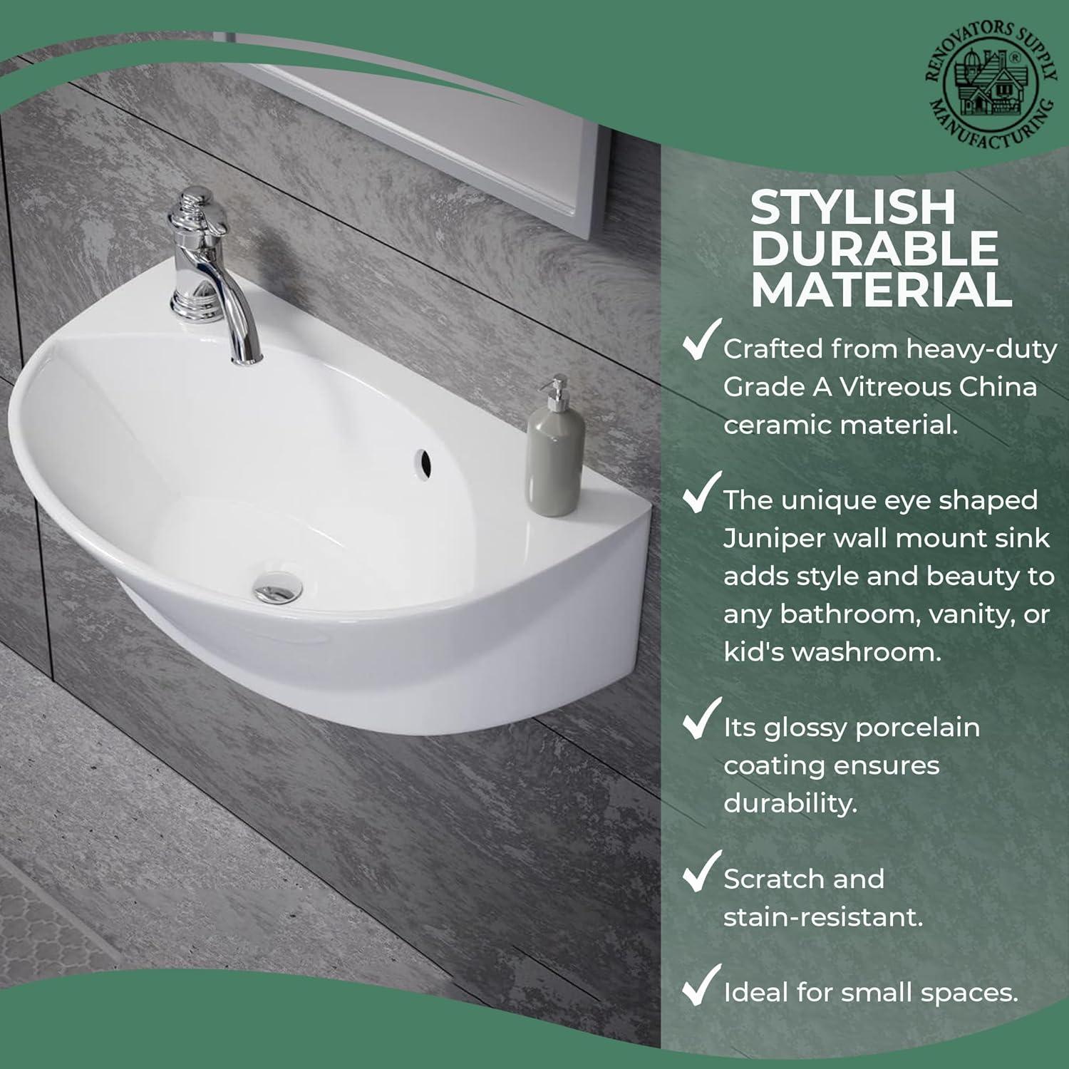 The Renovators Supply Inc. 10.5'' Reno-Gloss Vitreous China U-Shaped Bathroom Sink with Overflow