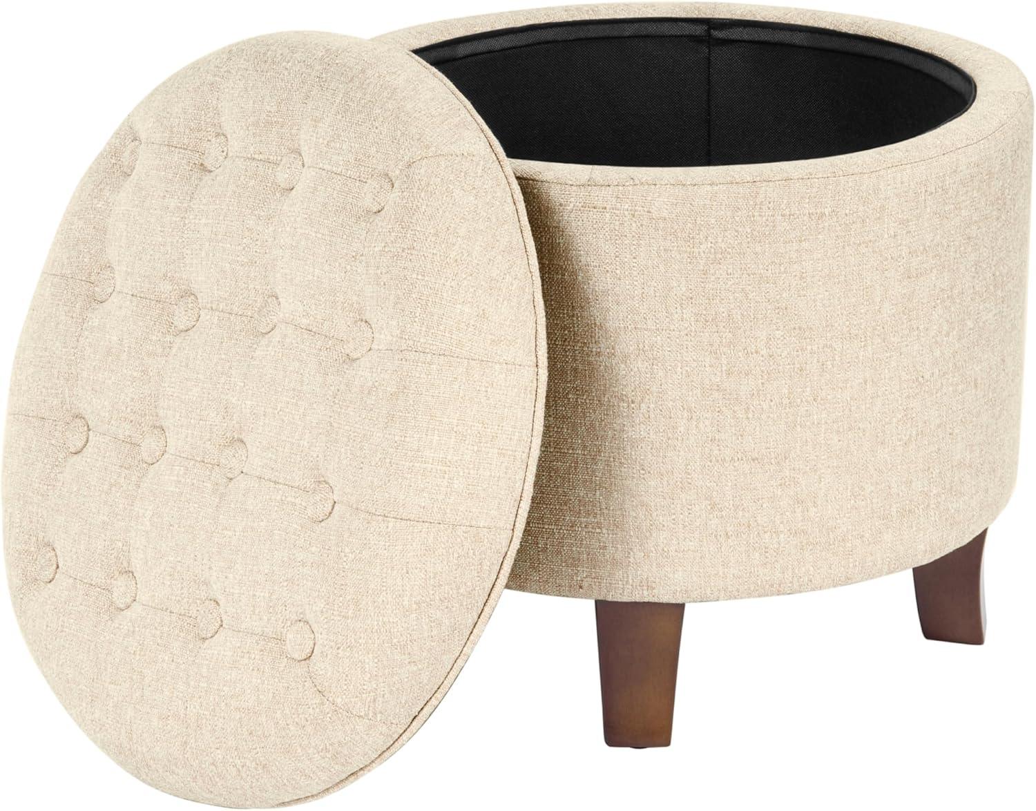HomePop Boho Tufted Storage Ottoman Twine Light Brown: Upholstered, Plywood Frame, Foam Fill