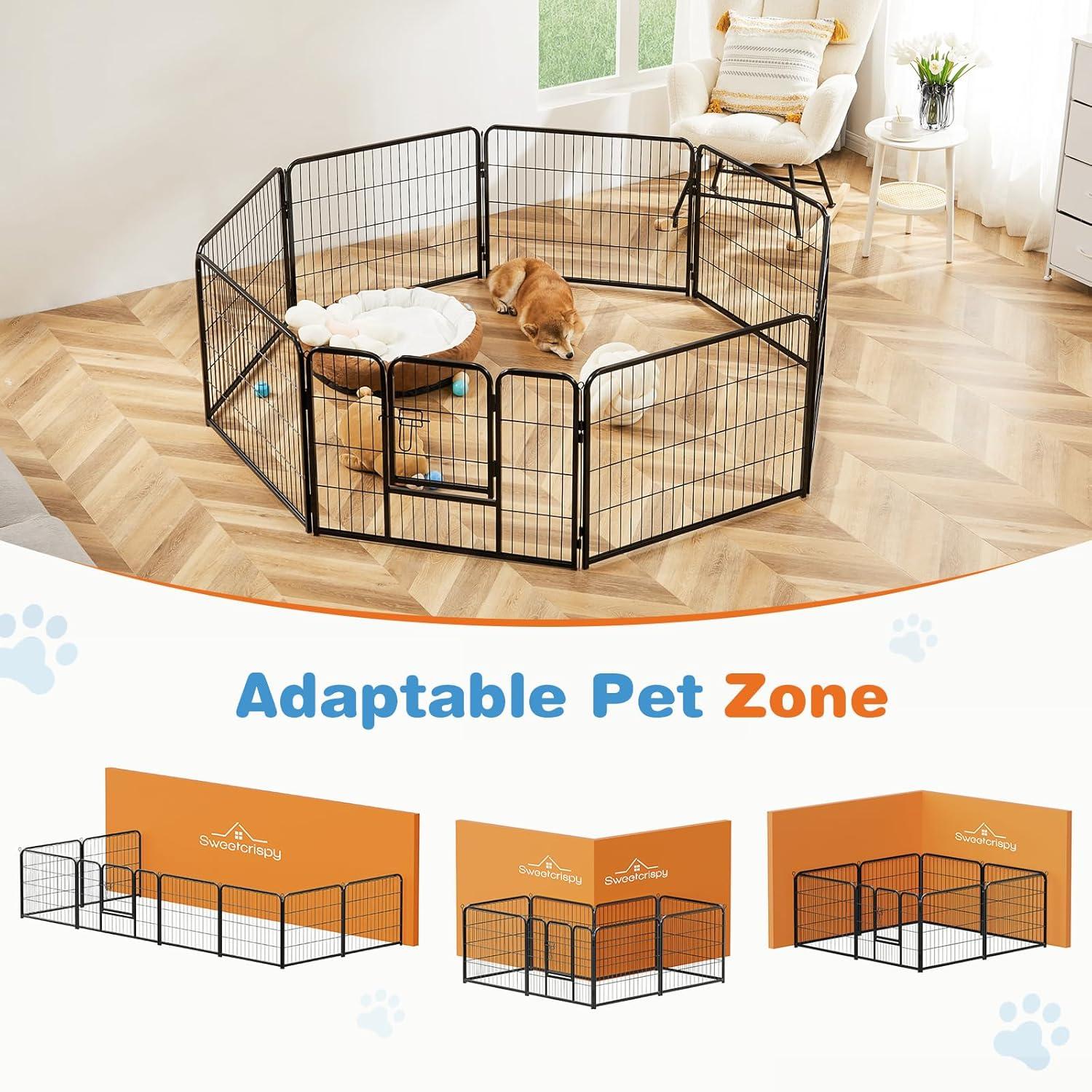 Dog Playpen Indoor Fence 8Panel 24" Height Metal Exercise Pen with Door Small Puppy/Medium/Large Dogs Animal Pet for Outdoor, Garden, Yard