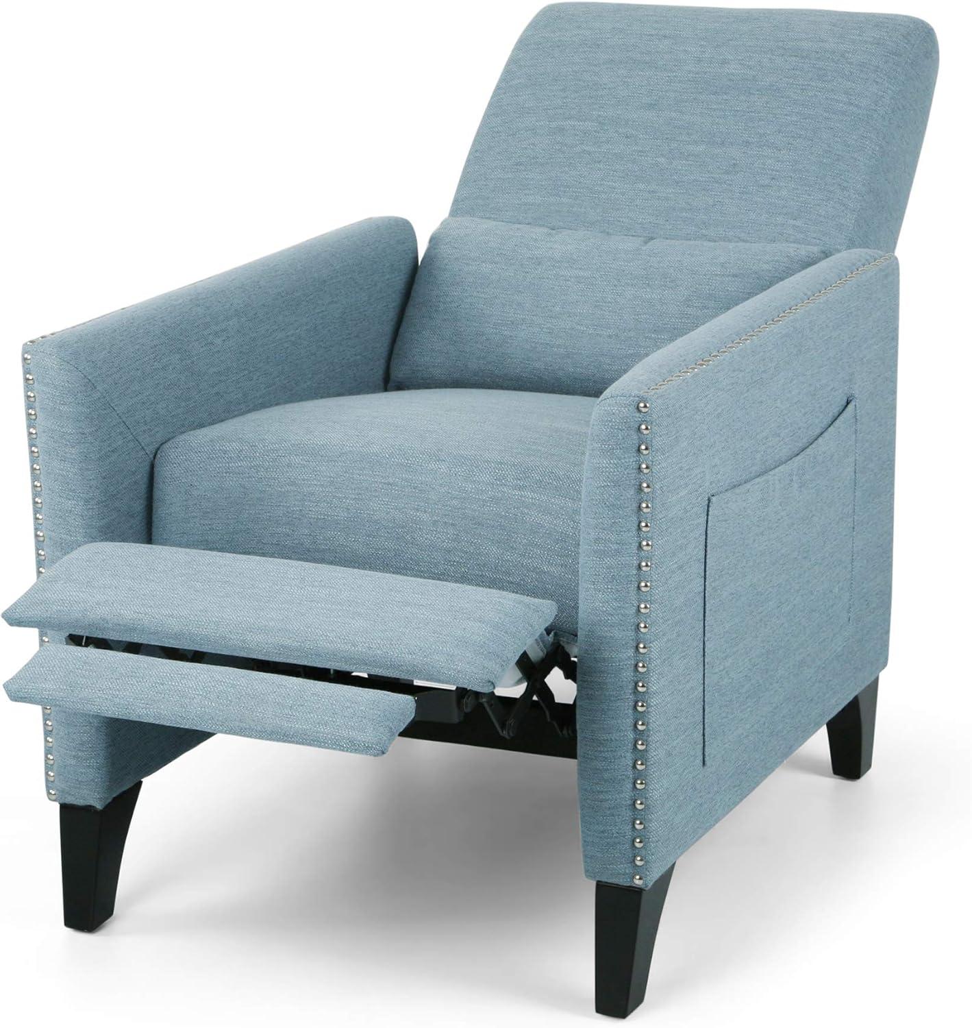Christopher Knight Home Alexis Contemporary Fabric Push Back Recliner, Light Blue, Dark Brown