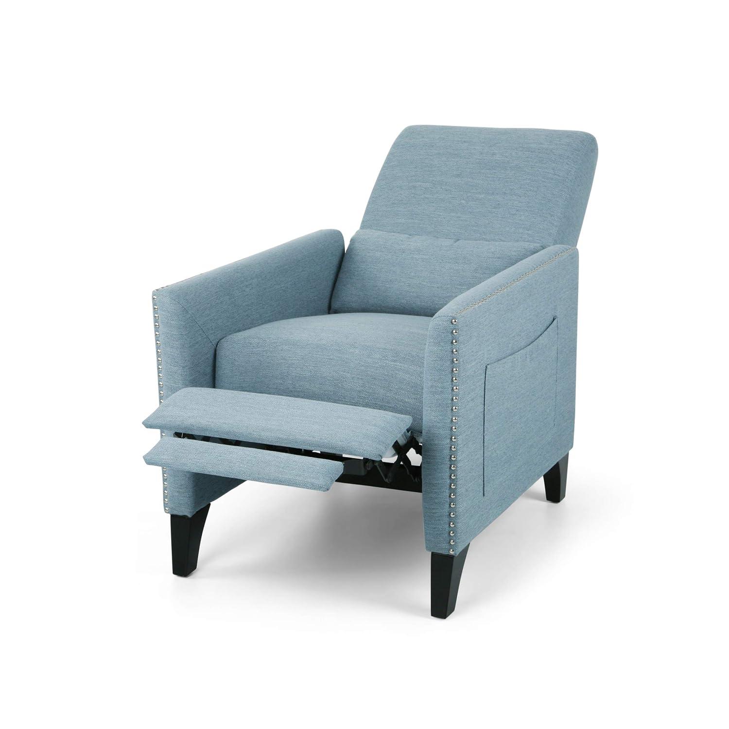 Christopher Knight Home Alexis Contemporary Fabric Push Back Recliner, Light Blue, Dark Brown