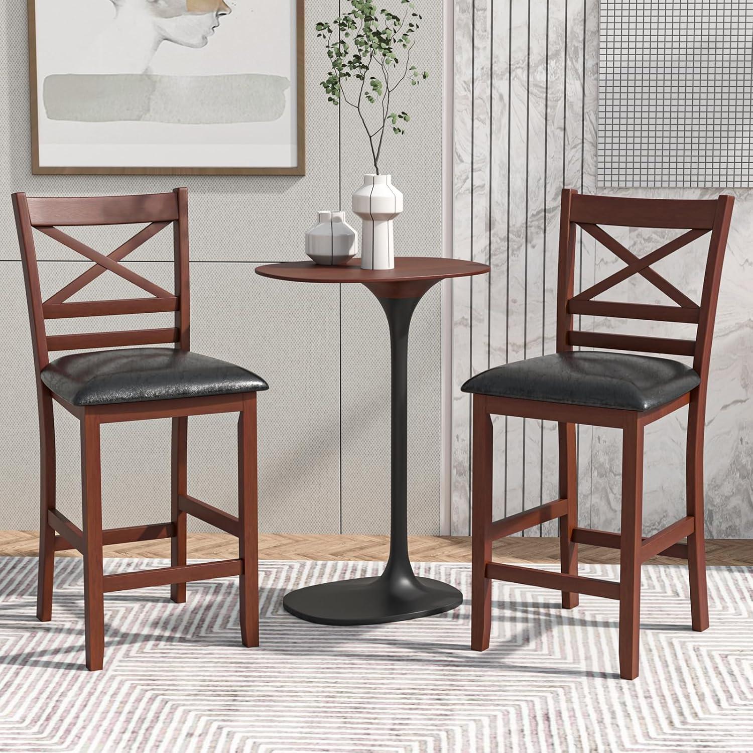 Kadyn Bar Stools, Barstools, Counter Stools, Island Stools, Bar Chairs,Set of 2 Bar Stools 25 Inch Counter Height Chairs with PU Leather Seat