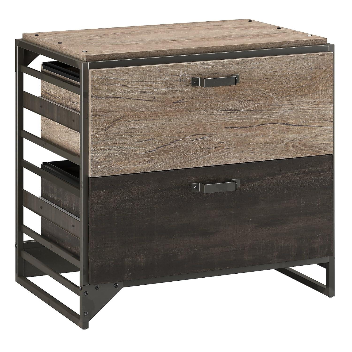 17 Stories Lateral File Cabinet,Sturdy Industrial Steel Frame with Open Sides and Matching Hardware Storage for Home and Office, Rustic Gray