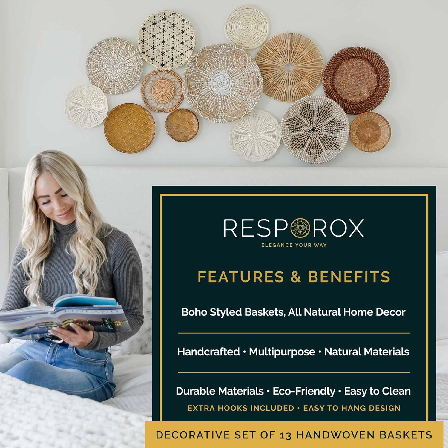 Hanging Woven Wall Basket Set - 7 Unique Handcrafted Seagrass Baskets for Boho, Farmhouse & Rustic Wall Decor, Table Settings & More - Ready to Hang with Nails & Marking Pencil Included