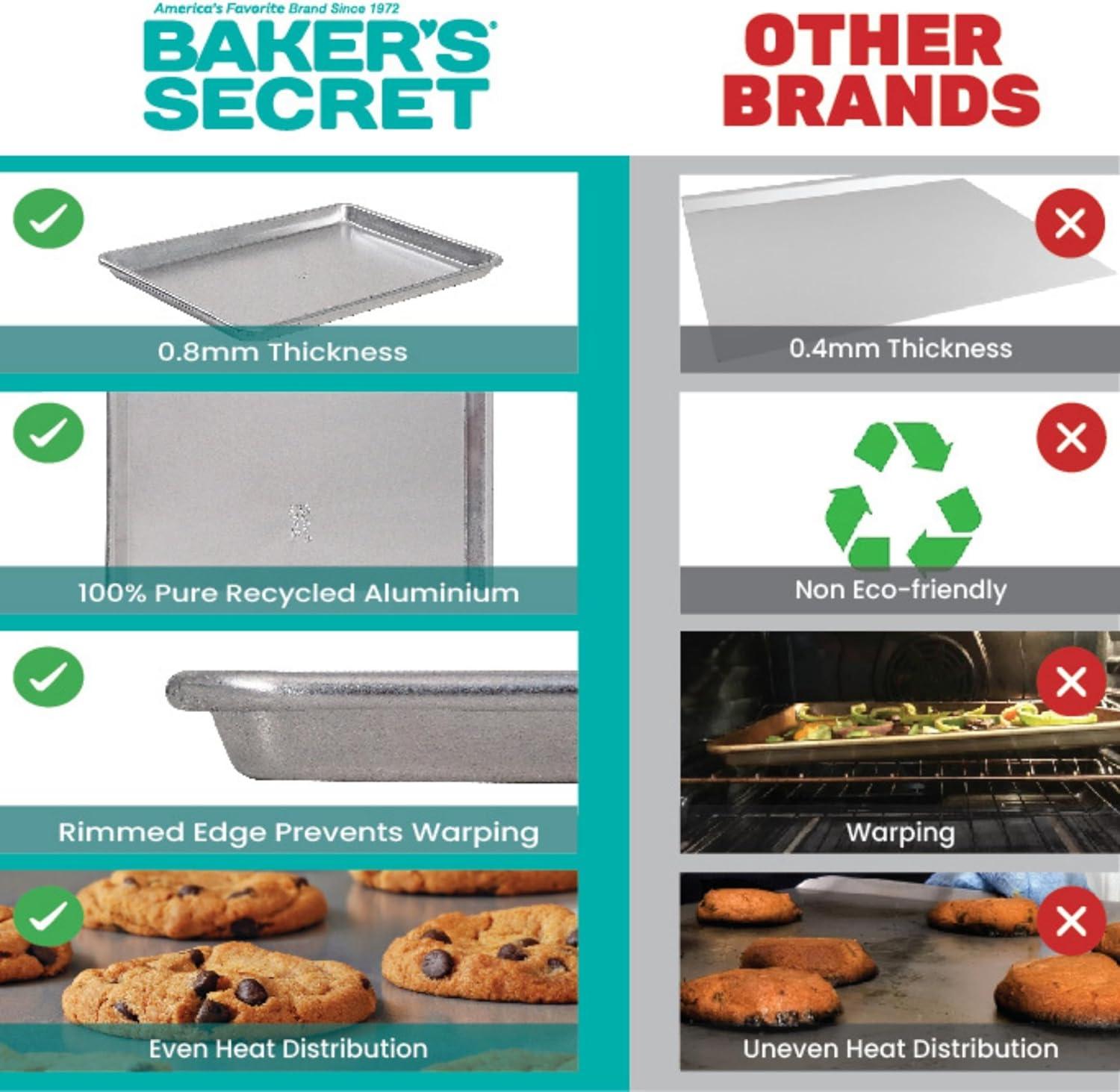 Baker's Secret 18"x13" Pure Aluminum Cookie Sheet, 100% Recycled Aluminum, Baking Sheet Cookie Sheets for Baking, 0.8mm Extra Thick Baking Pan, Commercial Grade, The Natural Aluminum Collection