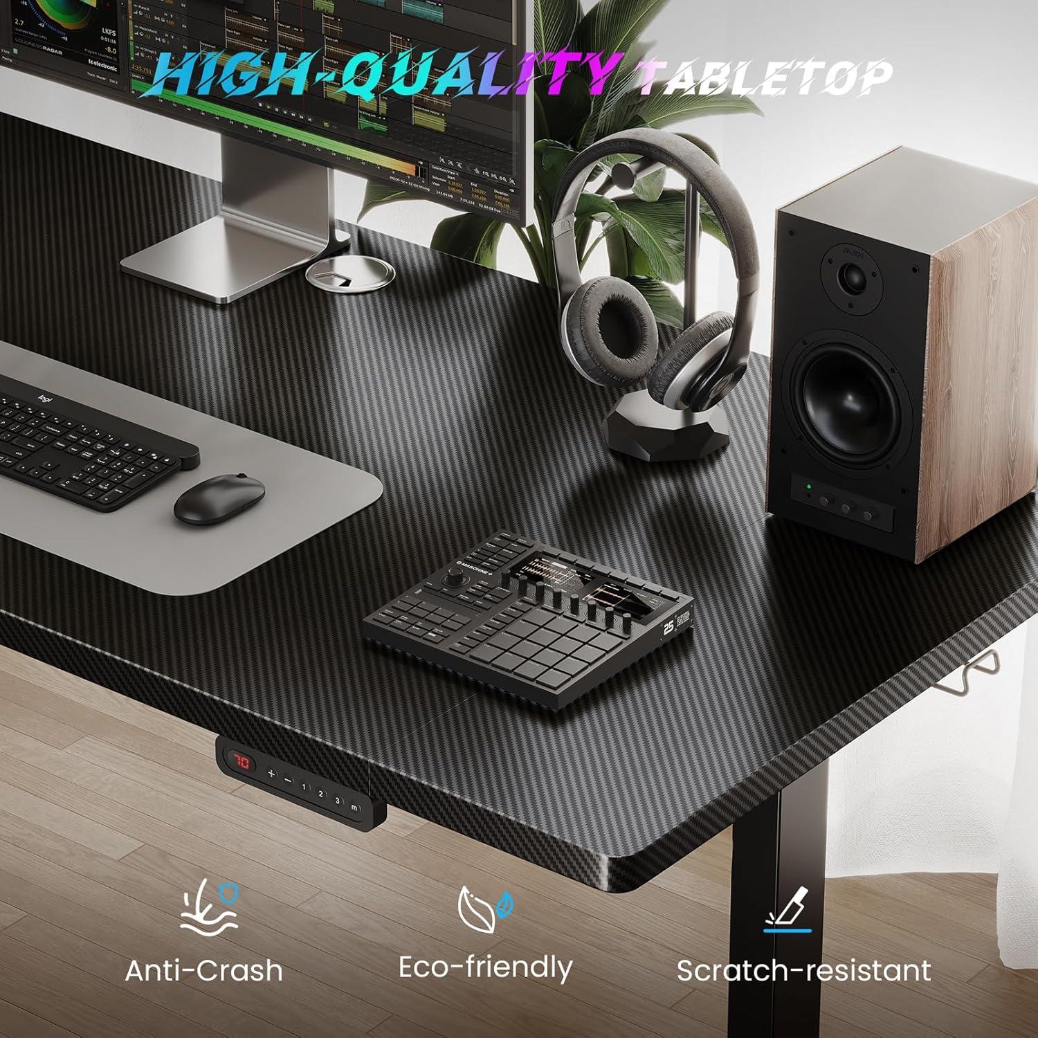 White Adjustable Height Standing Computer Desk with Headphone Hook