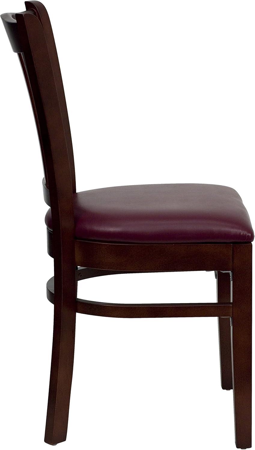 Windsor High Slat Back Mahogany Wood Chair with Burgundy Vinyl Seat