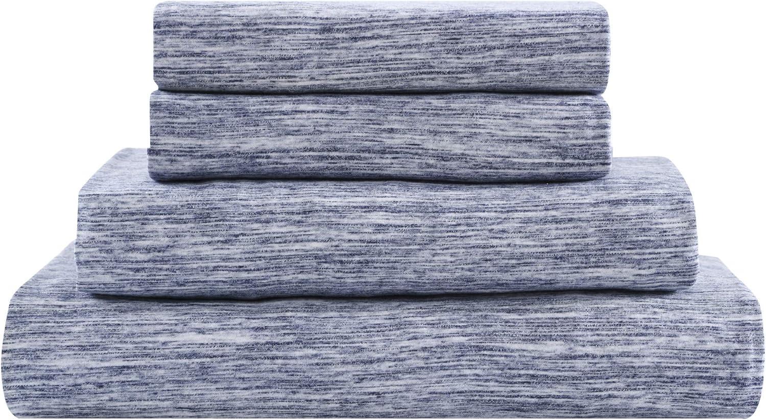 Twin Melange Dark Blue Cotton Jersey Knit Sheet Set