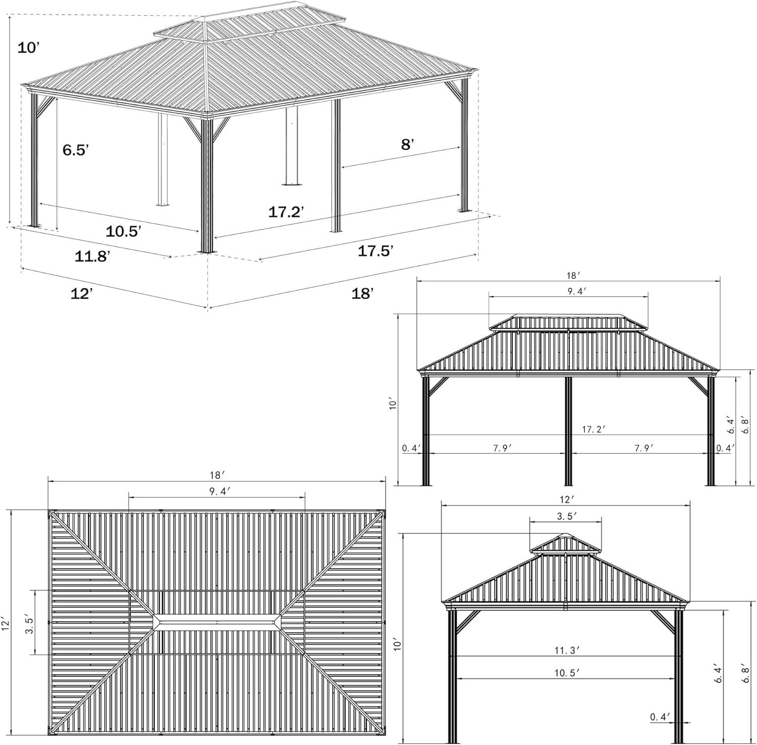 Apollo 12x18 Wood-Look Aluminum Hardtop Gazebo with Netting