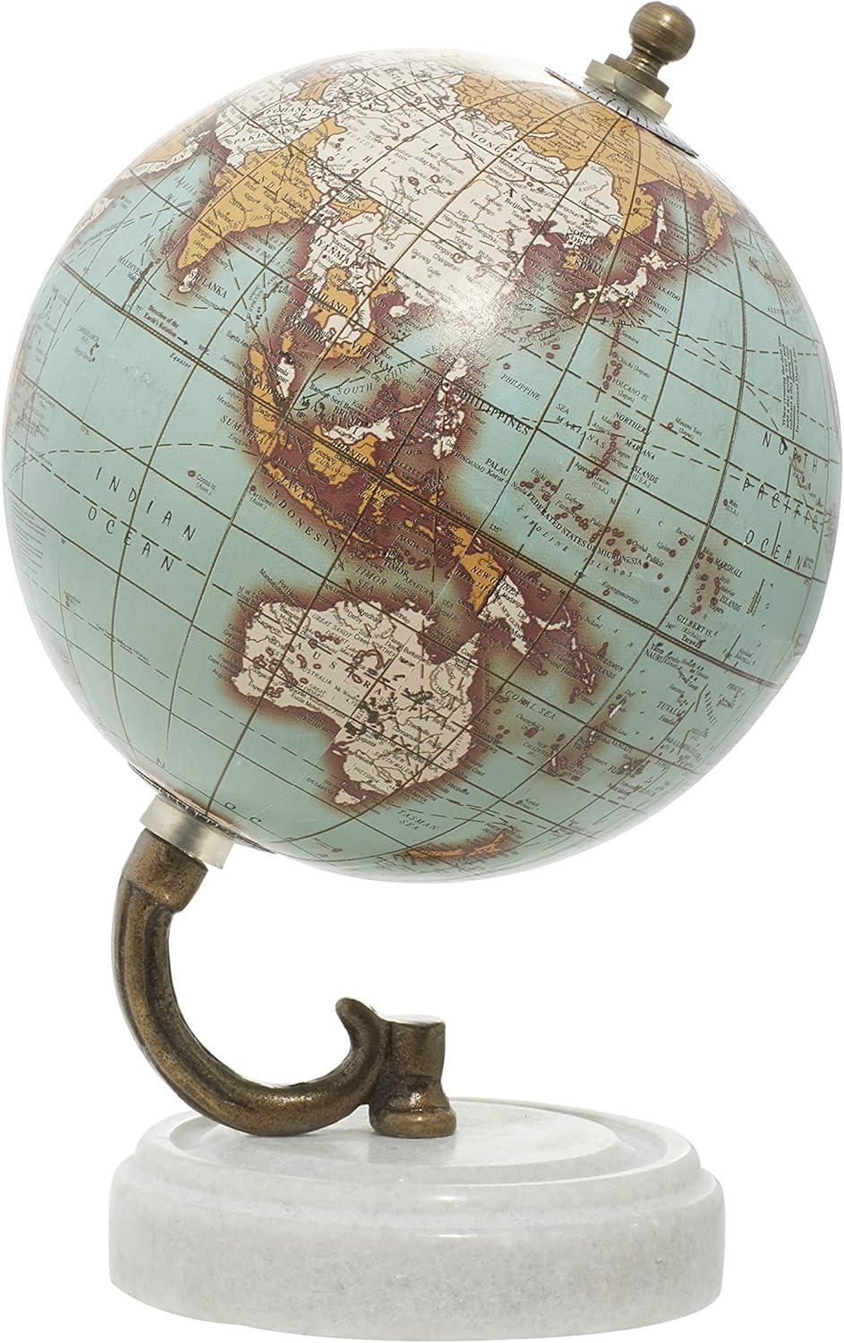 Elegant Teal Marble 5" Globe with Rustic Gold Stand