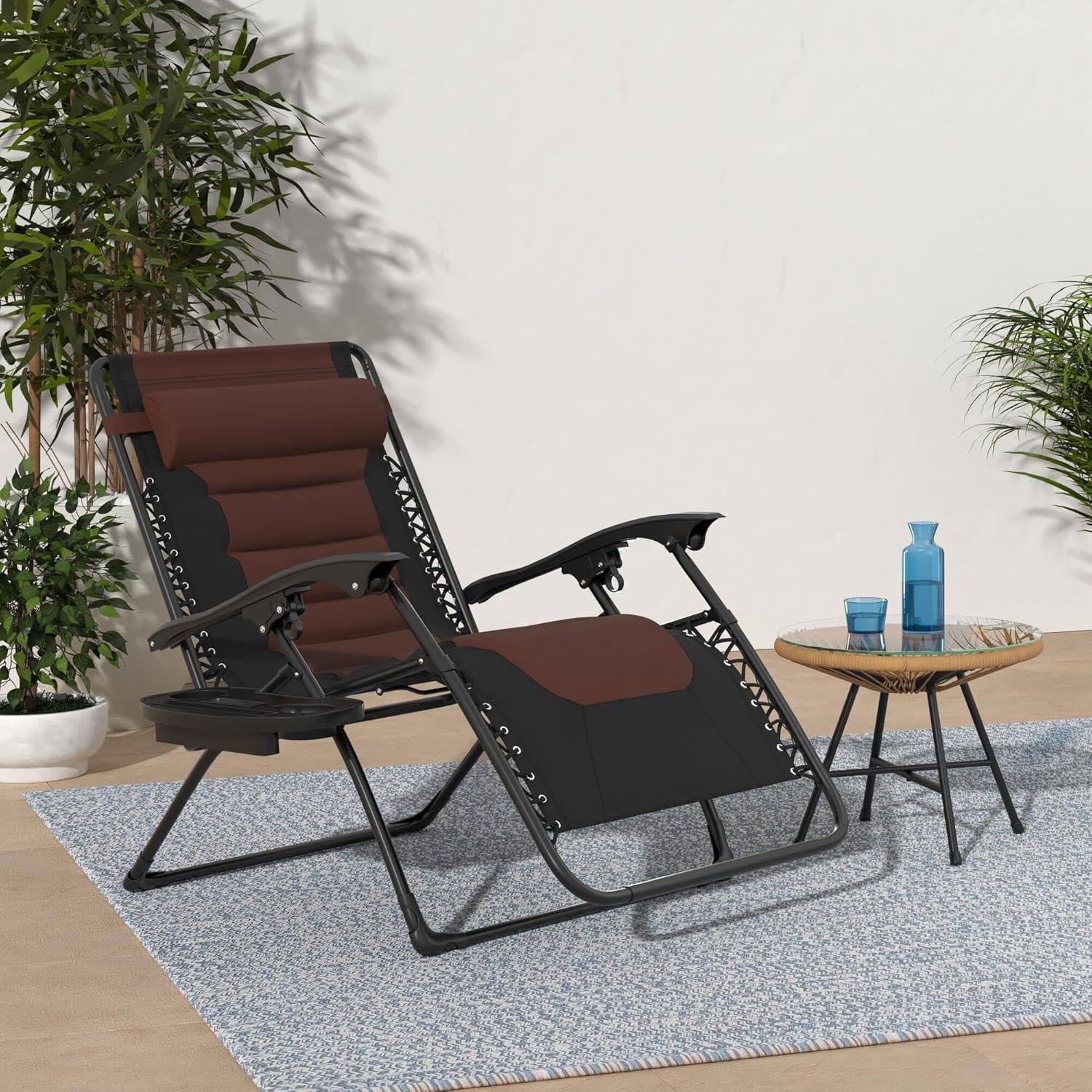Best Choice Products Oversized Padded Zero Gravity Chair, Folding Outdoor Patio Recliner w/ Side Tray - Black/Brown