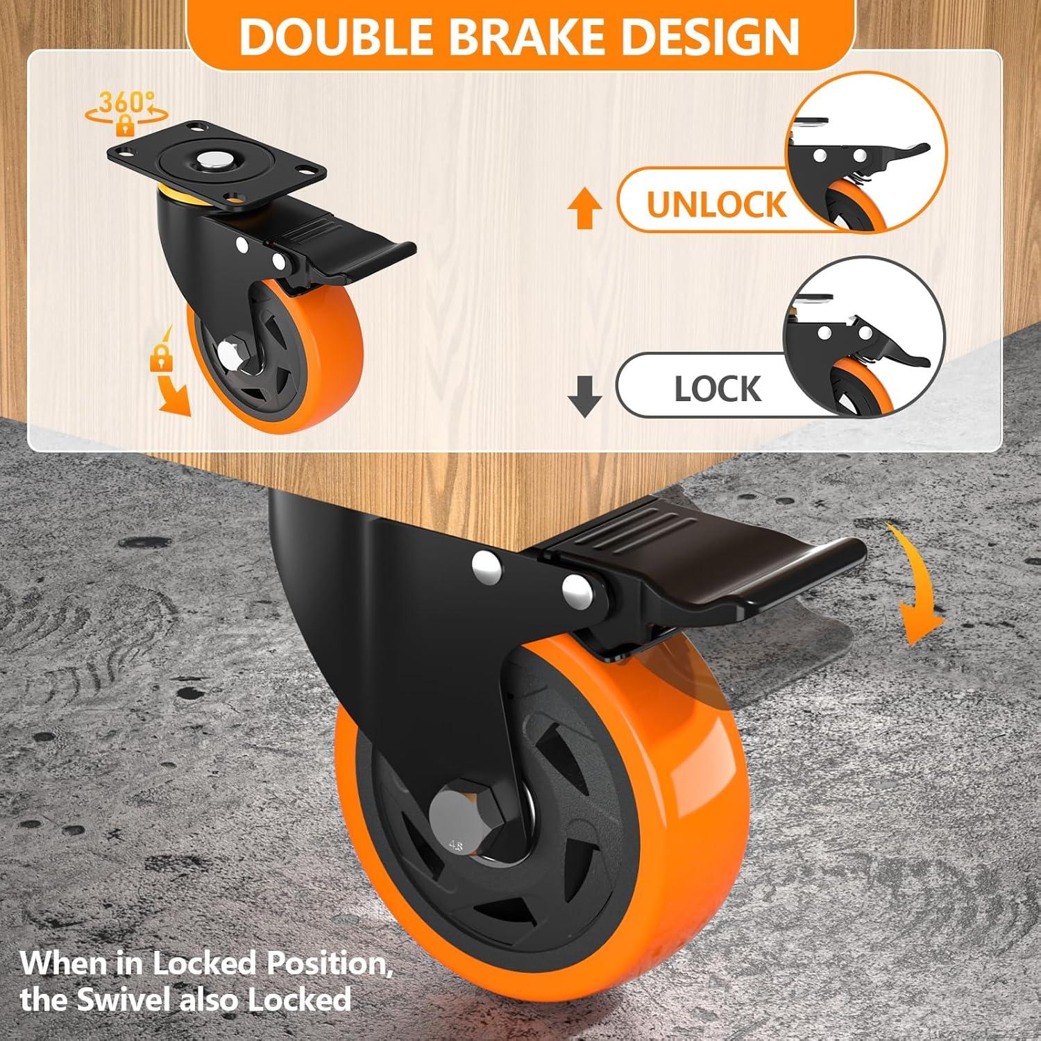 4 Inch Heavy Duty Swivel Caster Wheels with Dual Locking