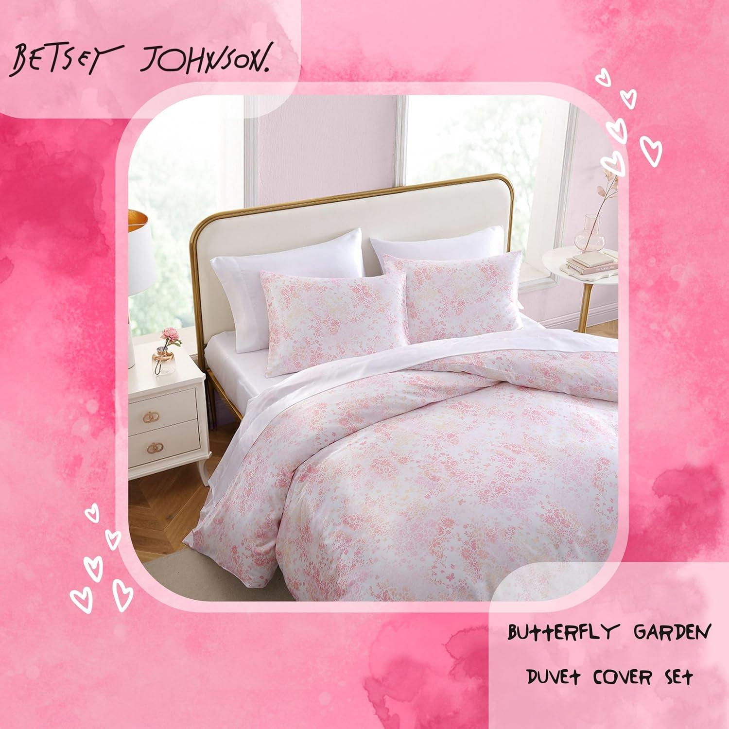 Betsey Johnson Butterfly Garden Satin Pink Duvet Cover Set