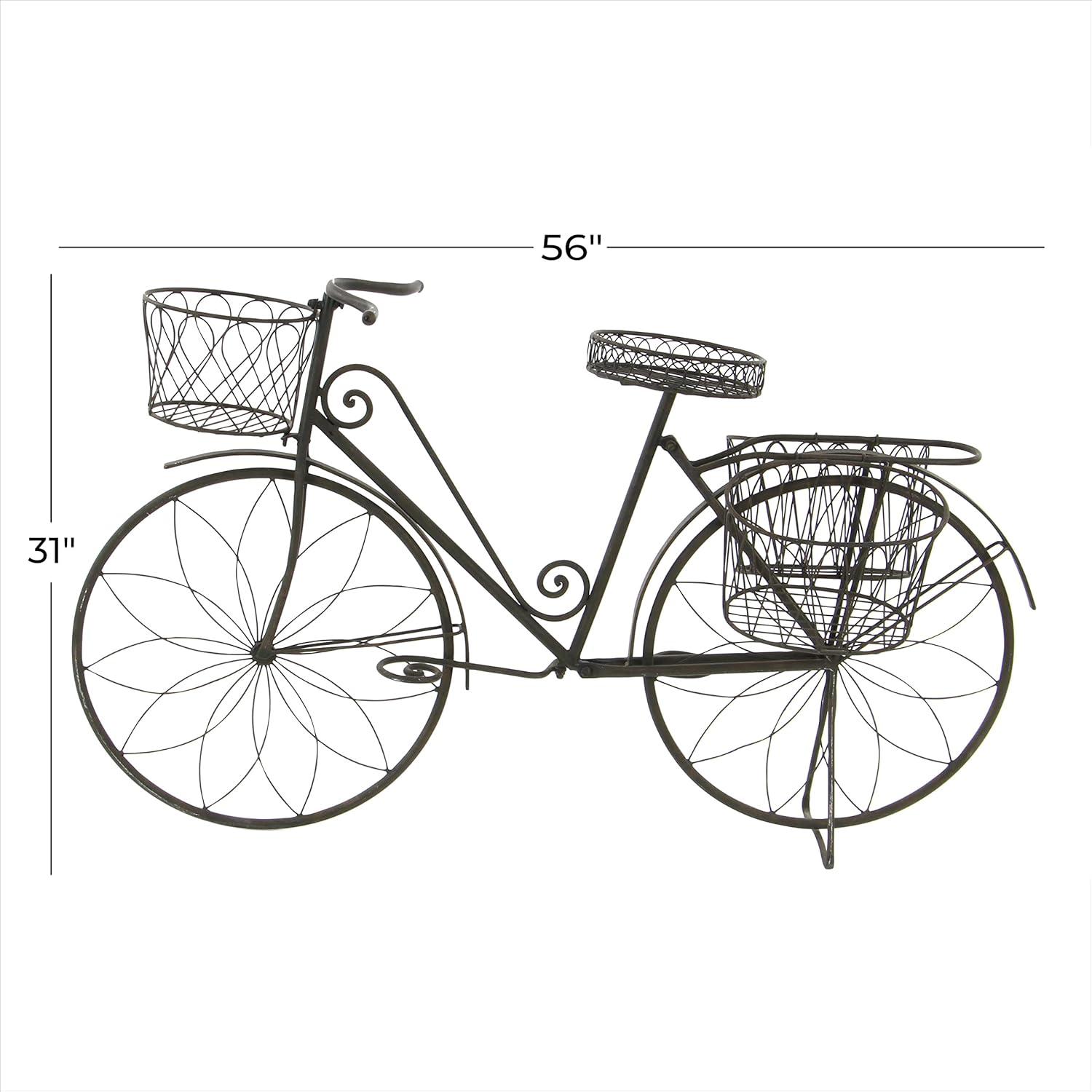 DecMode Vintage Turquoise/Red 3 Tier Bicycle Inspired Metal Plantstand, 54"W x 32"H