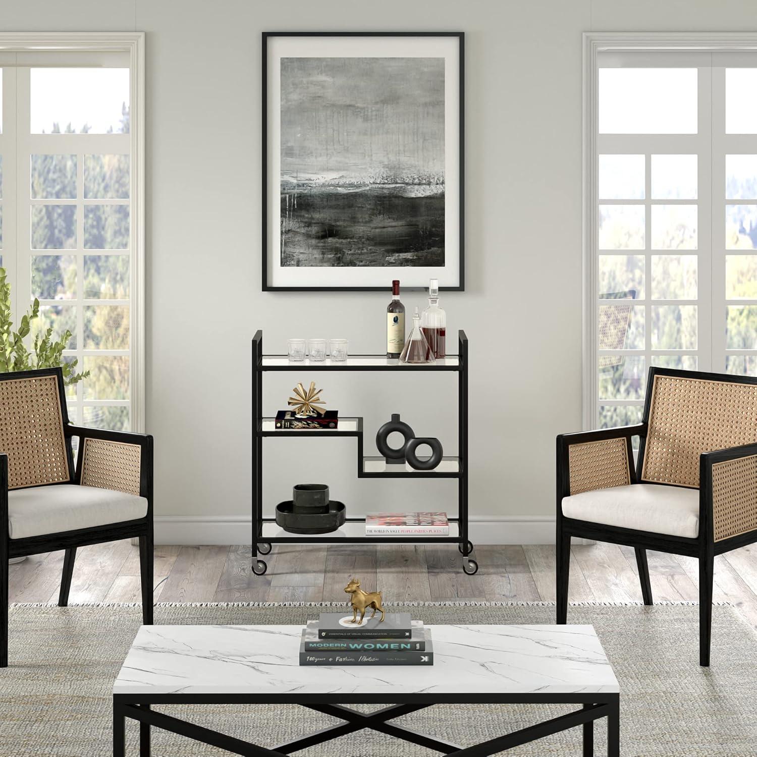 Evelyn&Zoe Lovett 33" Wide Rectangular Bar Cart with Glass Shelves, Blackened Bronze