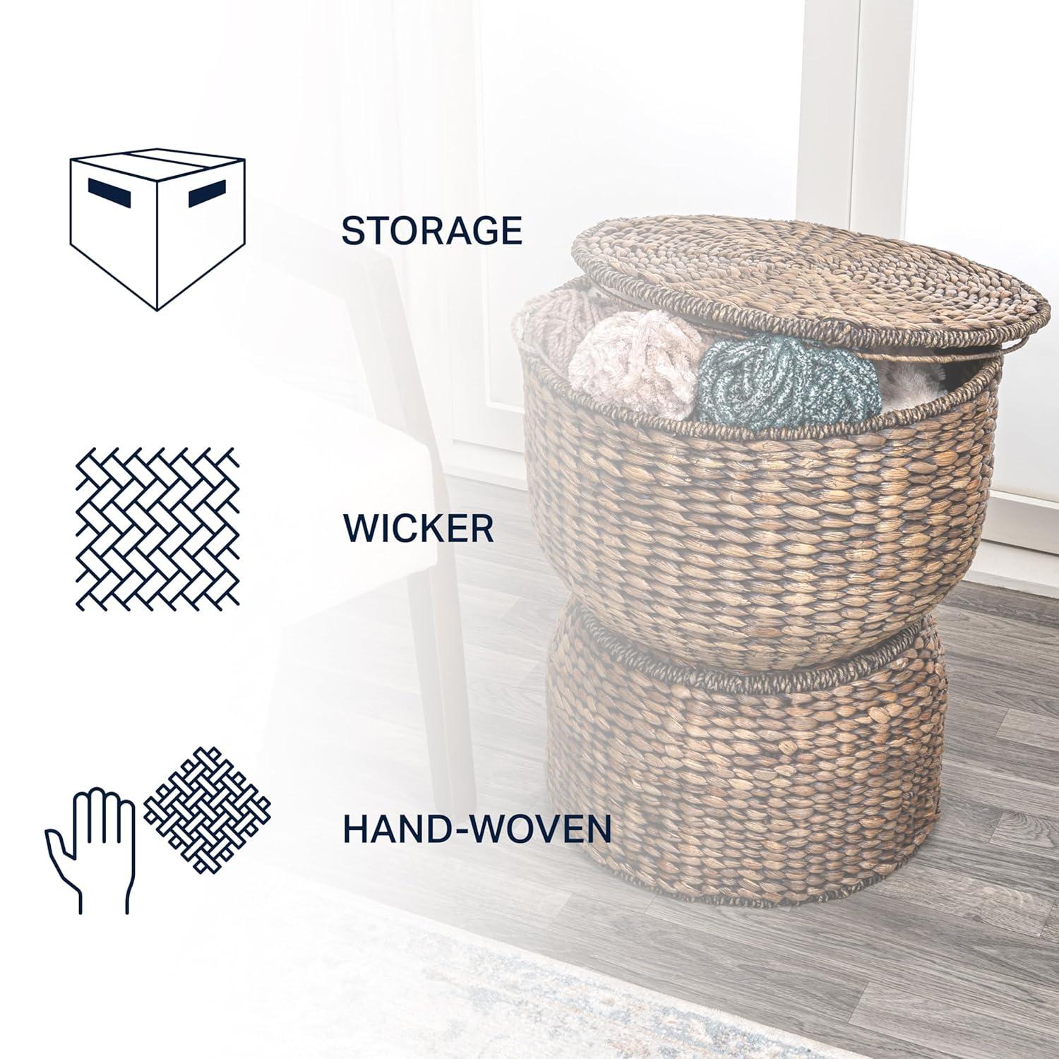 happimess 18" Hourglass Handwoven Hyacinth Storage Accent Table with Lid
