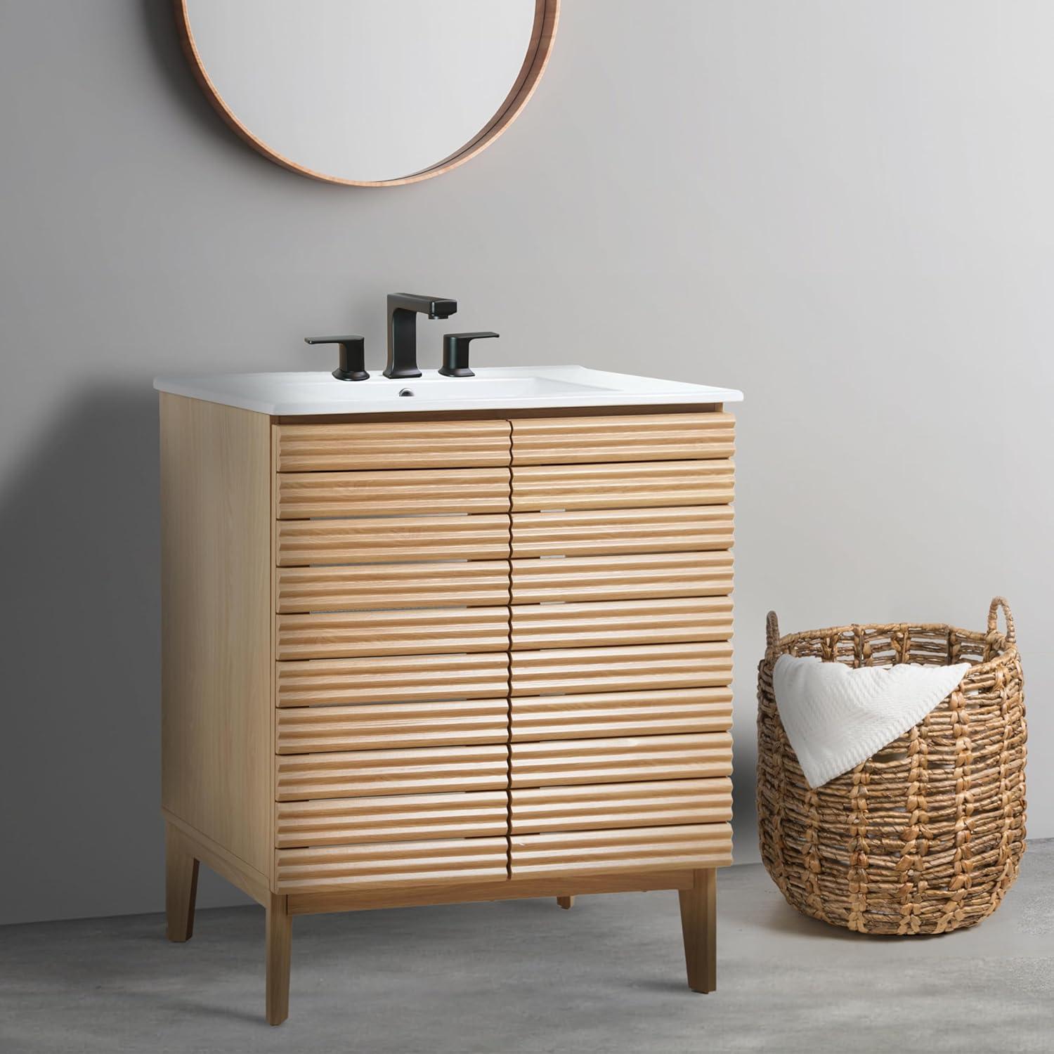 Calandre 30" Slat Modern Farmhouse 2-Shelf Bath Vanity Cabinet Only (Sink Basin not Included)