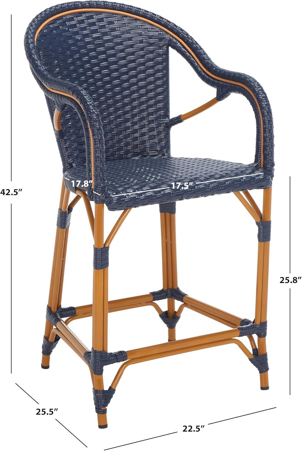California Counter Stool With Arms - Indoor/Outdoor - PAT7533 - Navy - Safavieh
