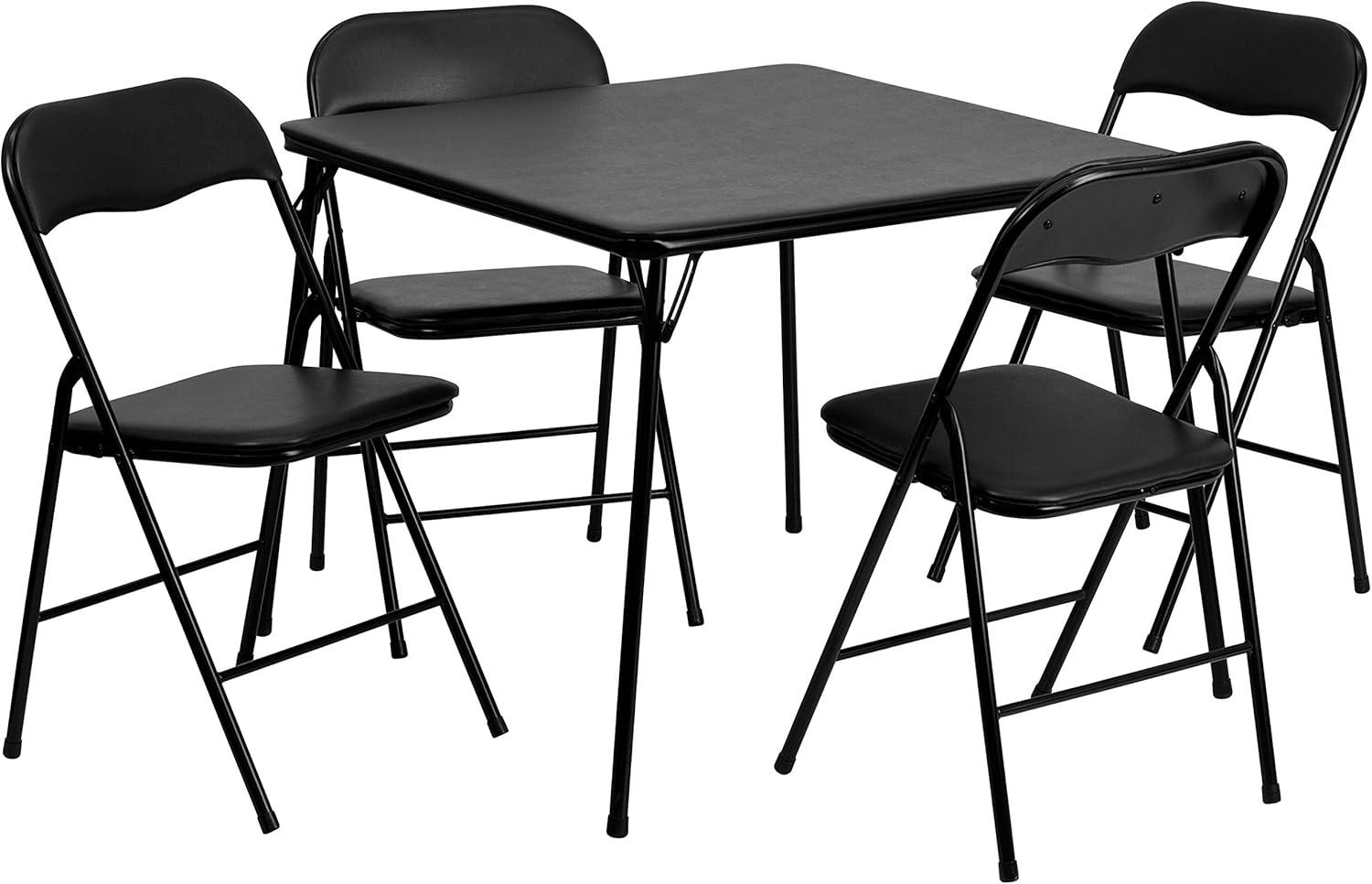 BizChair 5 Piece Black Folding Game Room Card Table and Chair Set