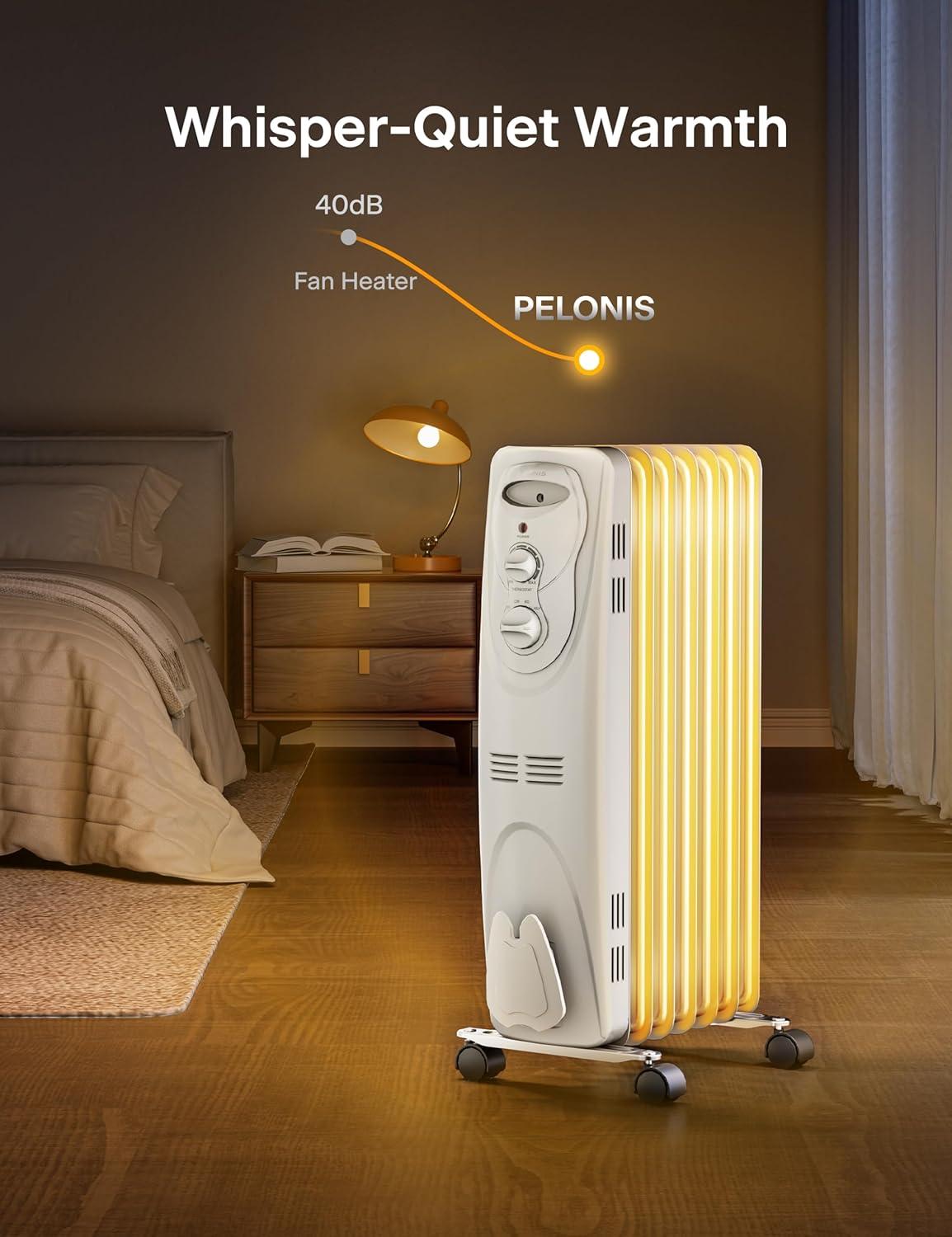 White Electric Oil-Filled Radiator Heater with Thermostat