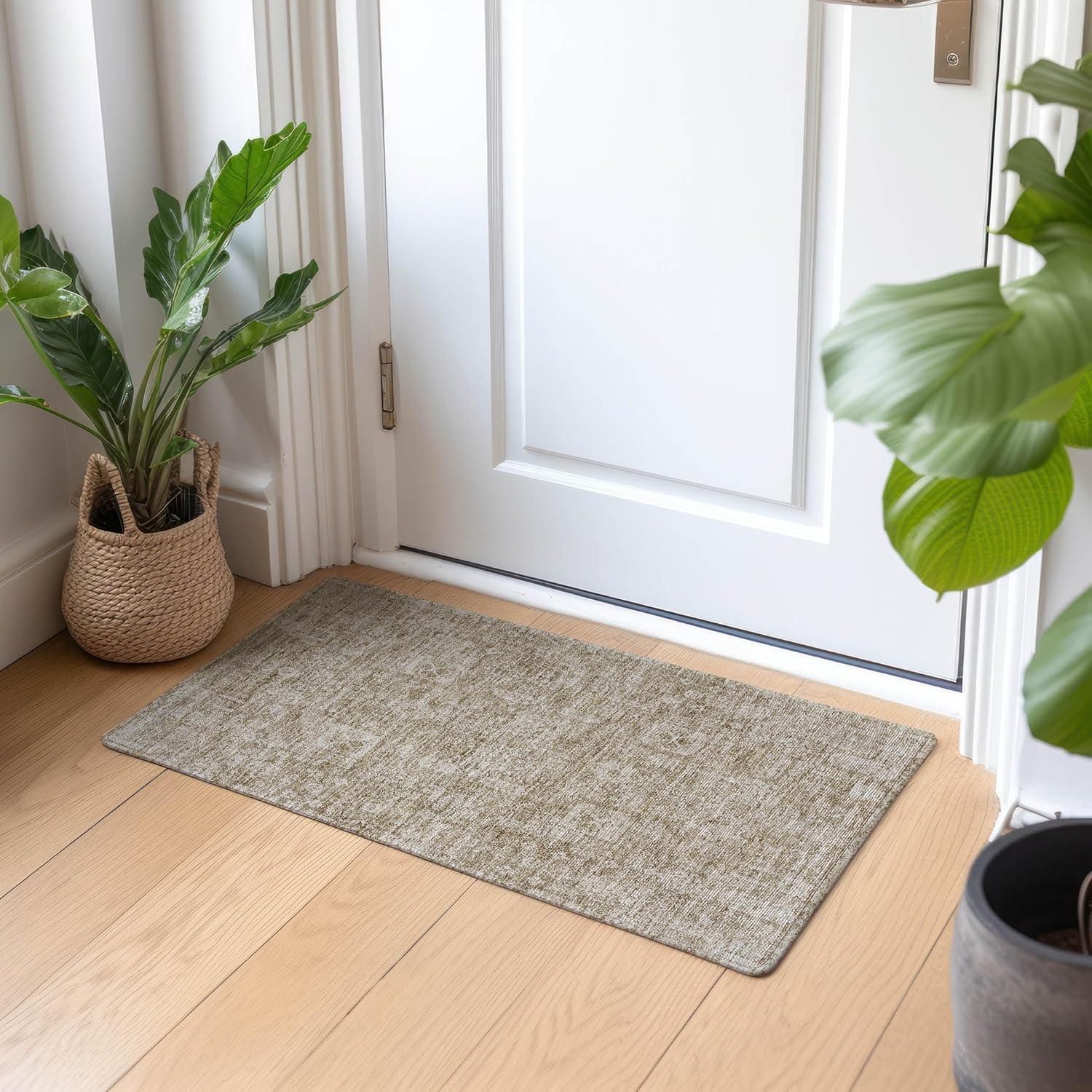 Beige Synthetic Flat Woven Rectangular Washable Rug