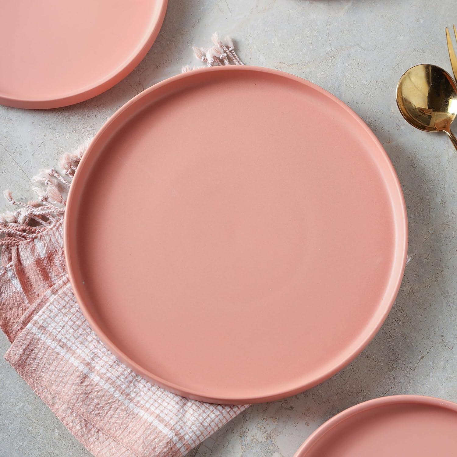 Stone + Lain Stella Porcelain Collection Dish Set, 6 Dinner Plates Service for 6, Terracotta