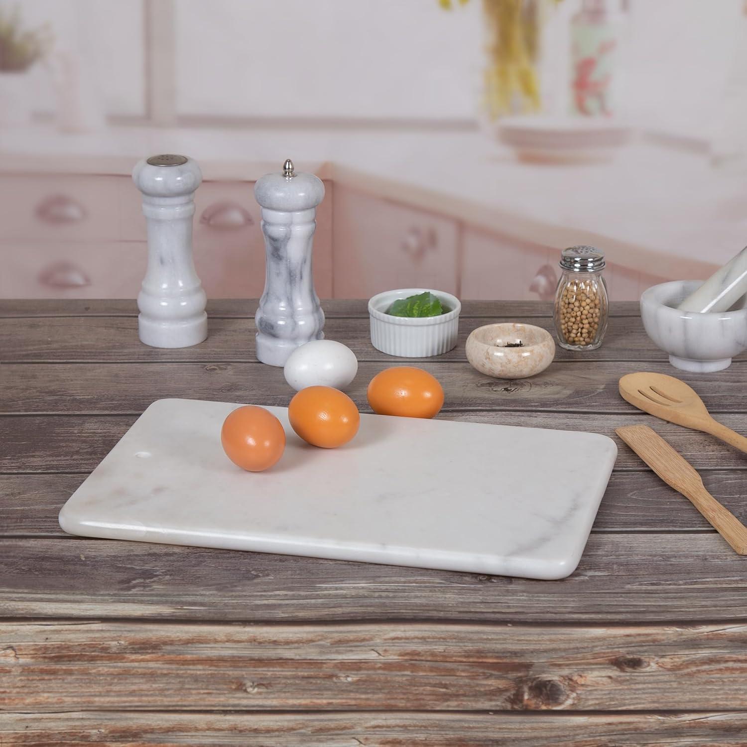Creative Home Natural White Marble 9" x 14" Rectangular Pastry Board, Cutting Board, Serving Board