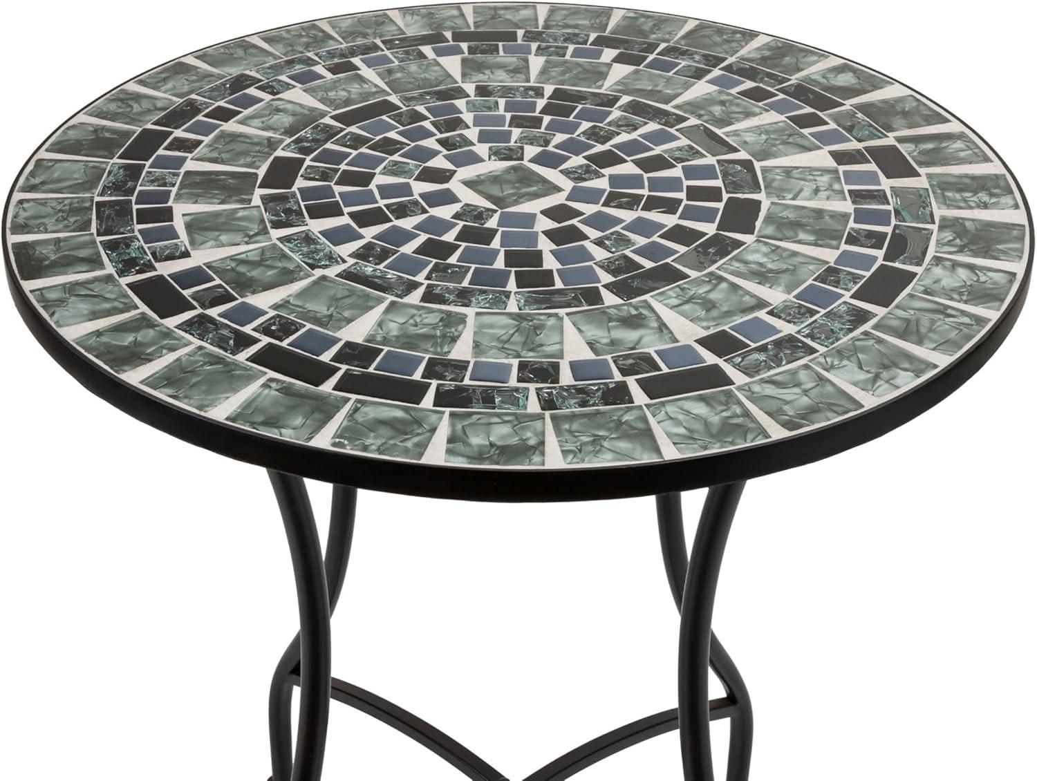 Alpine Corporation 3-Piece Metal Mosaic Tile Bistro Set, Green & Black
