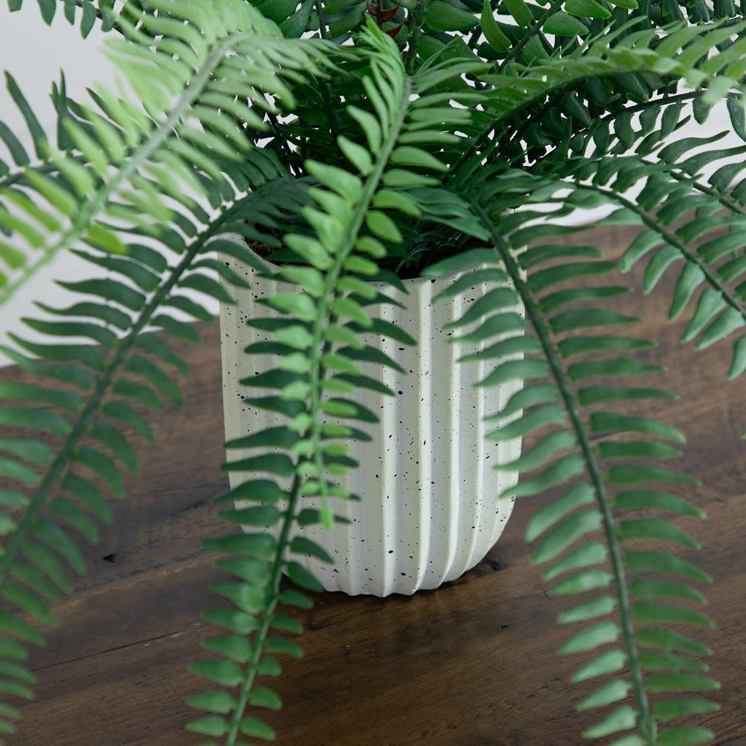 Nearly Natural 16-in Artificial Boston Fern Plant in Decorative Cement Planter