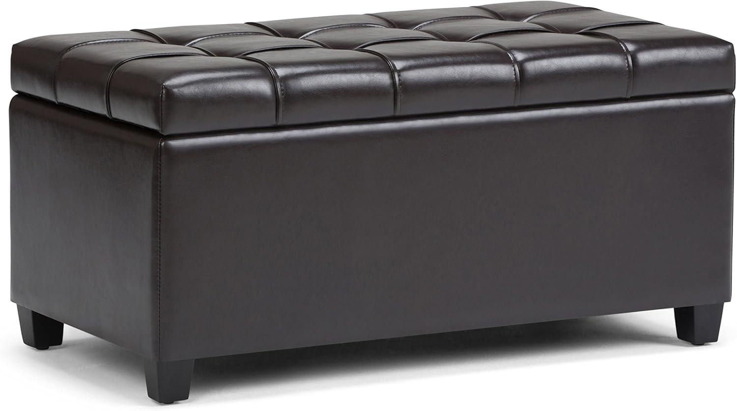Simpli Home Sienna 33"W Upholstered Storage Ottoman Bench with Lift-Up Tufted Top