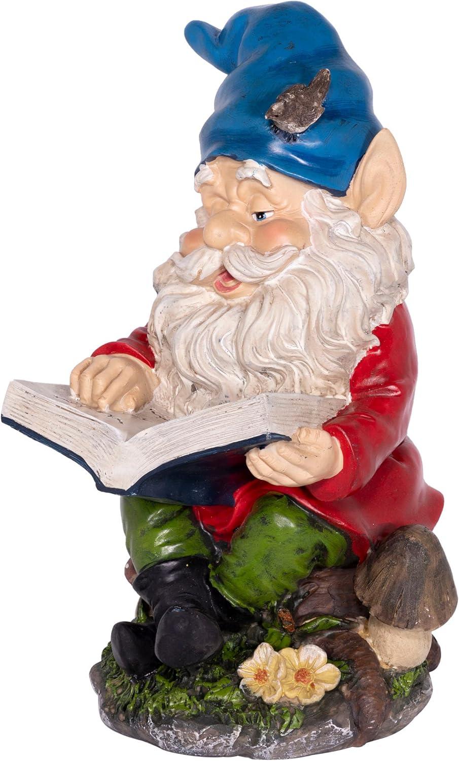 Colorful Resin Garden Gnome Reading Book Statue