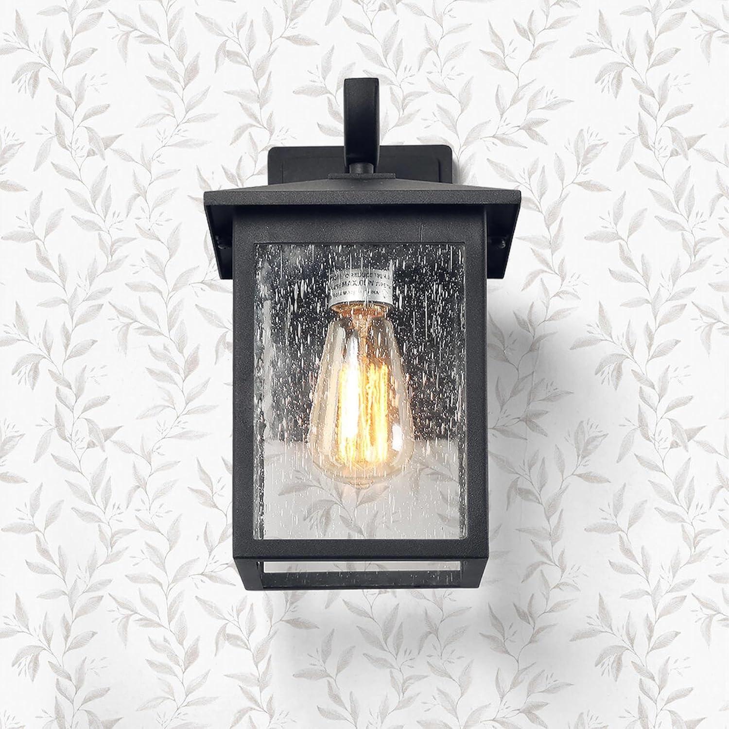 LOG BARN Black Outdoor Wall Light Fixture, Modern Farmhouse Rectangular Porch Lights Outdoor Wall Mount with Water Ripple Glass, Waterproof Outside Exterior Sconce Lights for House, Front Door, Garage